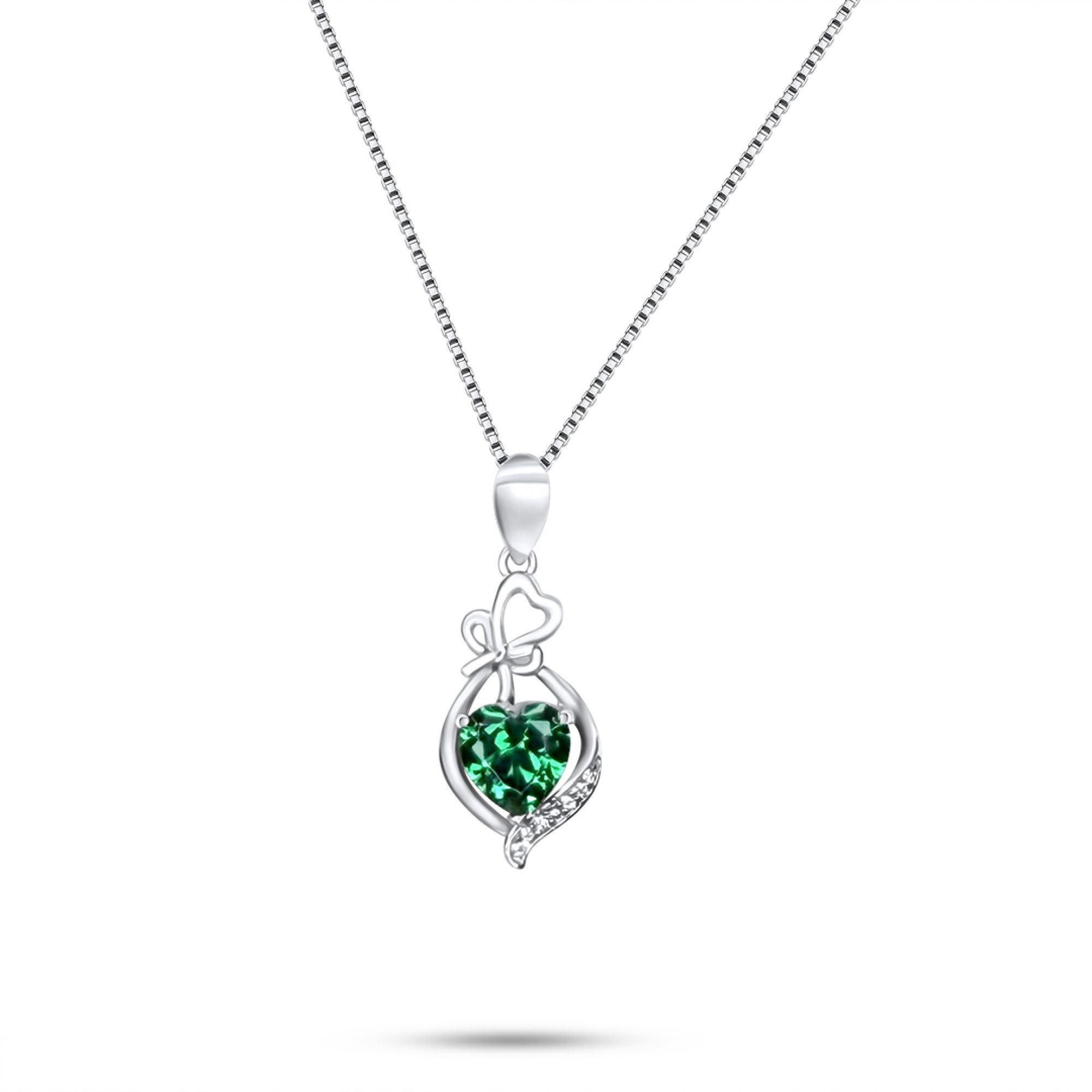 Heart necklace with emerald and zircon stones