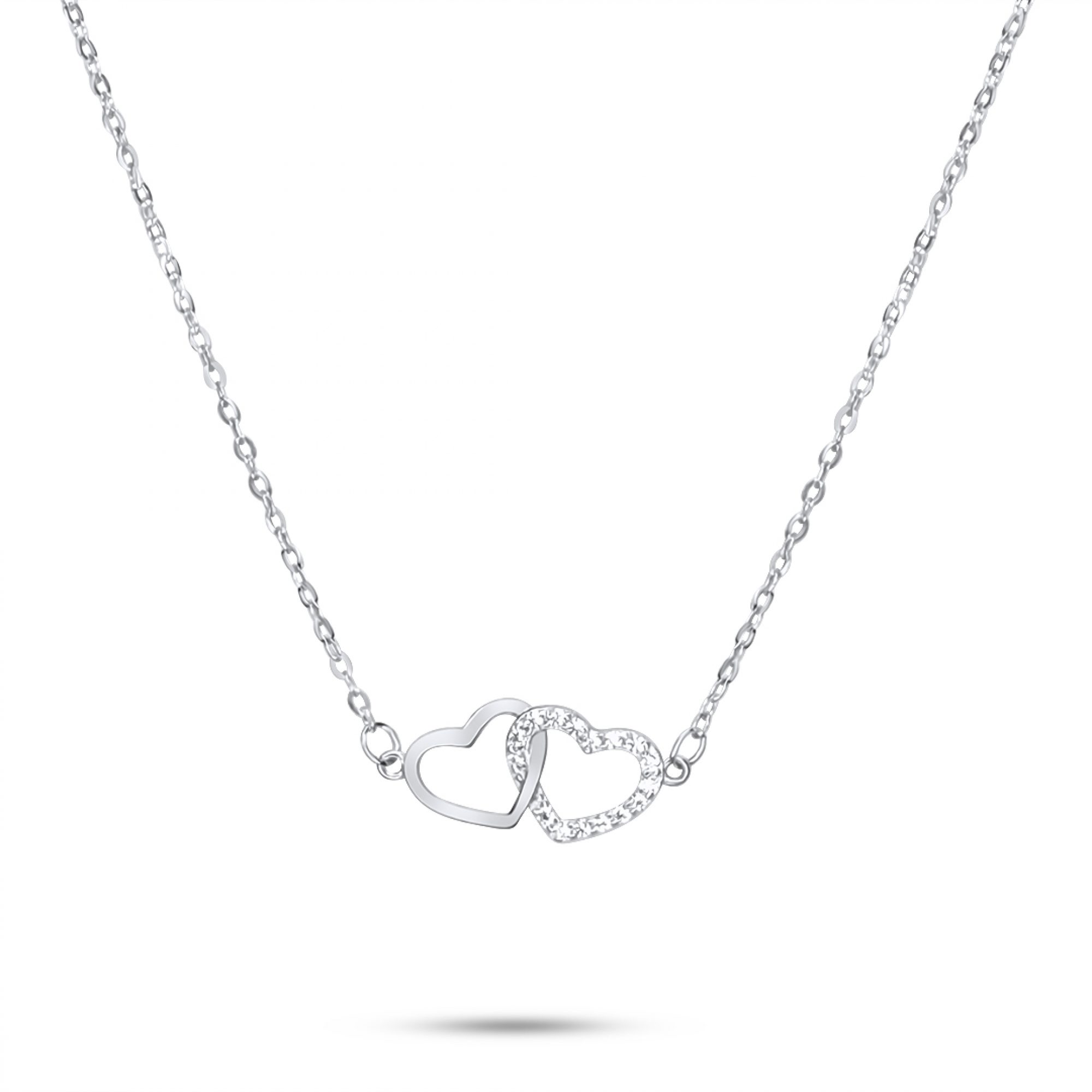 Double heart necklace with zircon stones