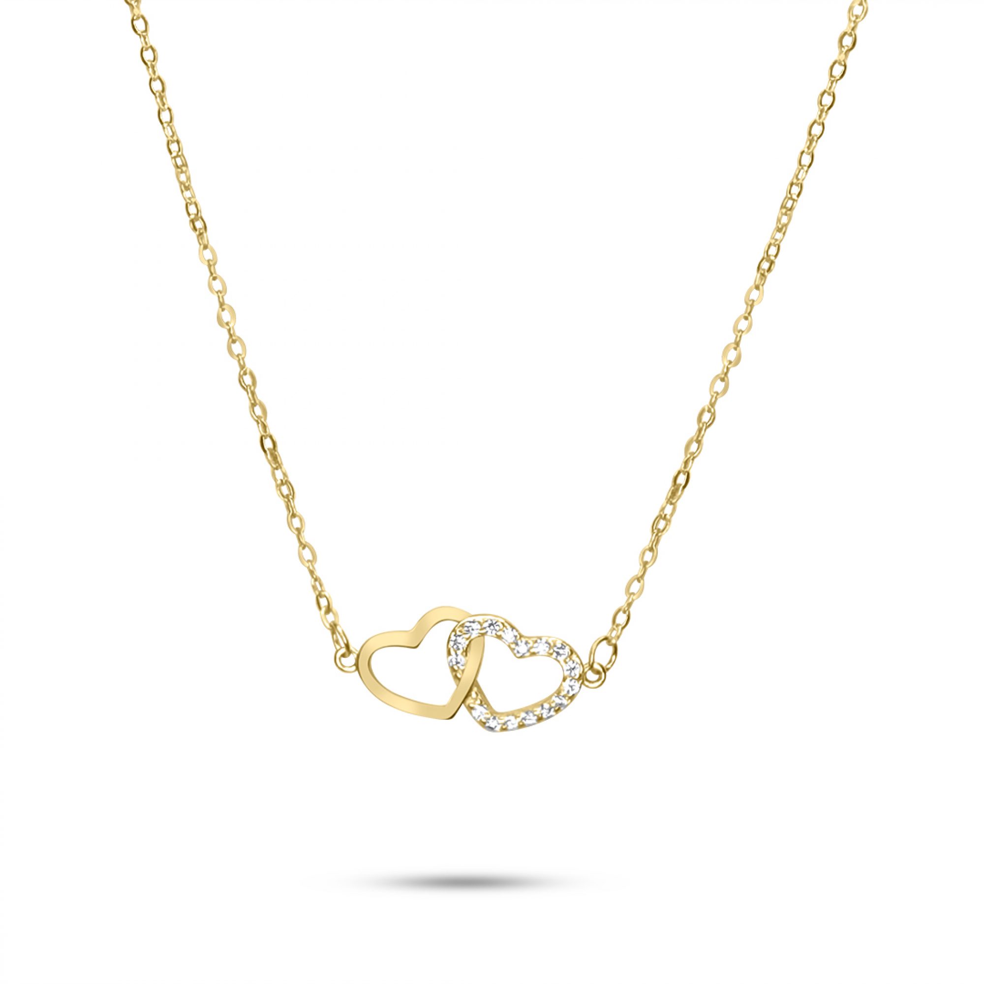 Gold plated double heart necklace with zircon stones