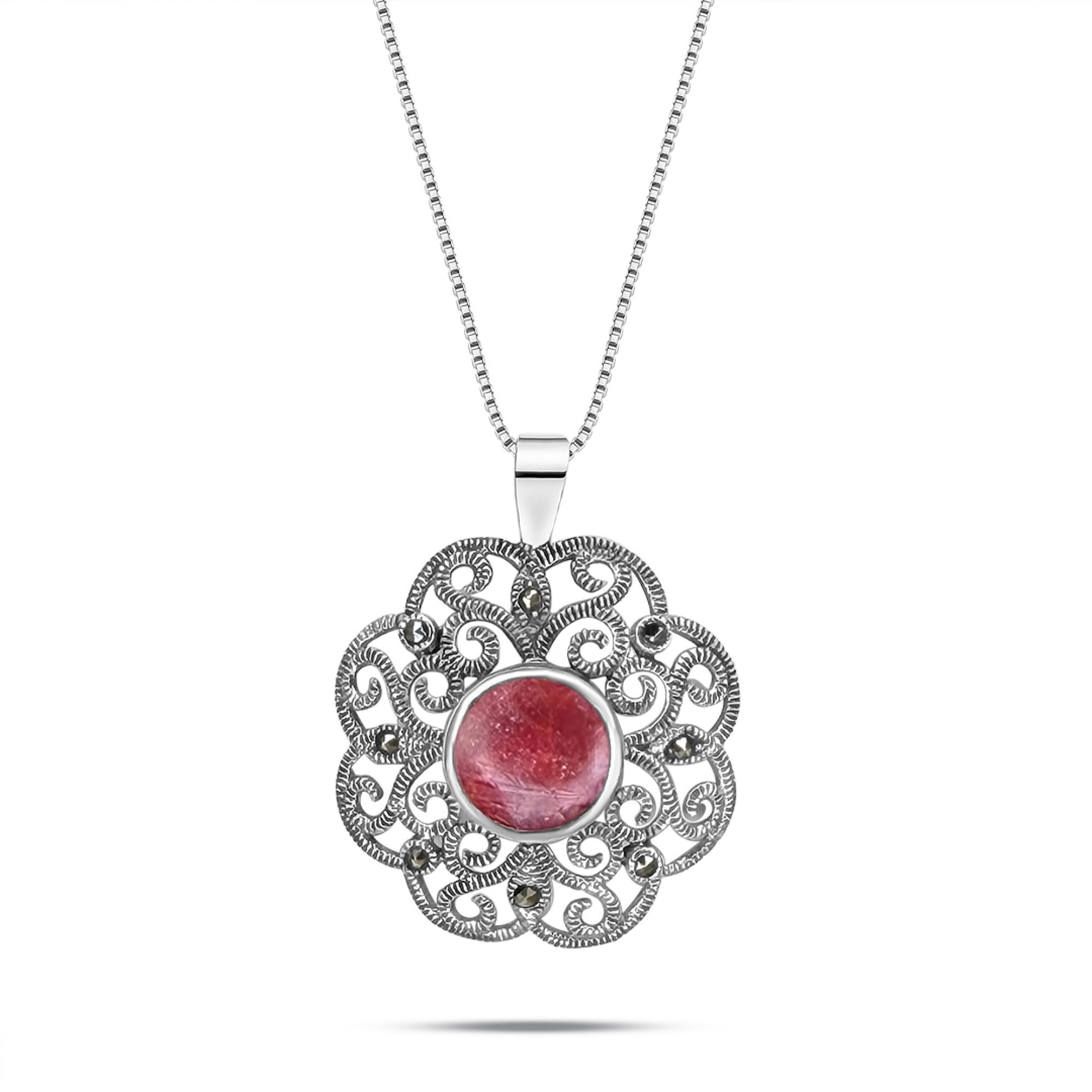 Κολιέ με κοράλι πέτρα και μαρκασίτες