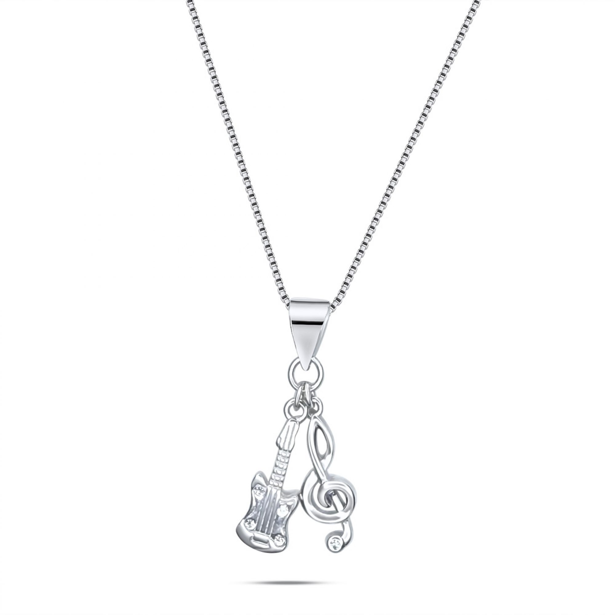 Κολιέ κιθάρα και κλειδί του Σολ με πέτρες ζιργκόν