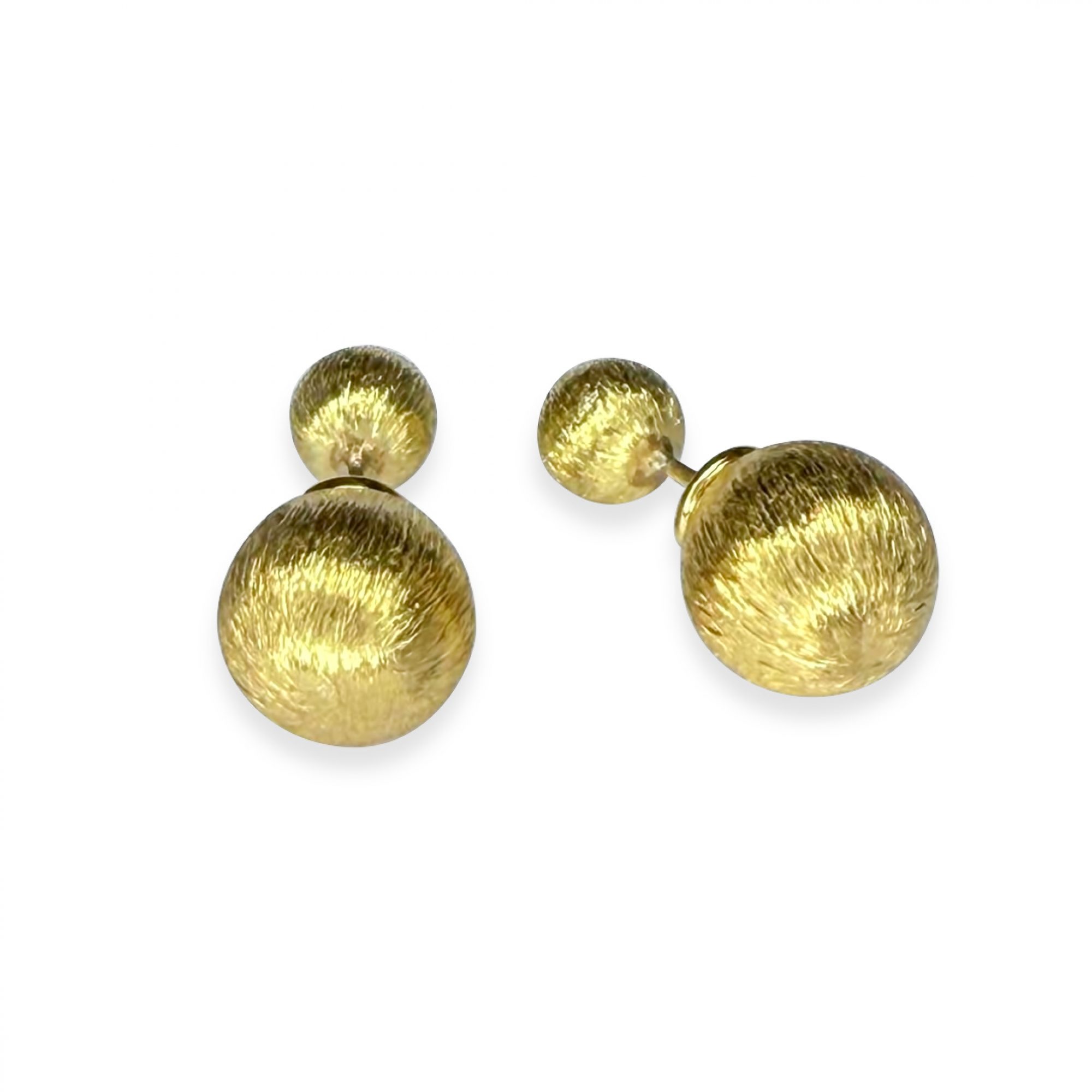 Σκουλαρίκια καρφωτά διπλή μπίλια σατινέ επίχρυσα