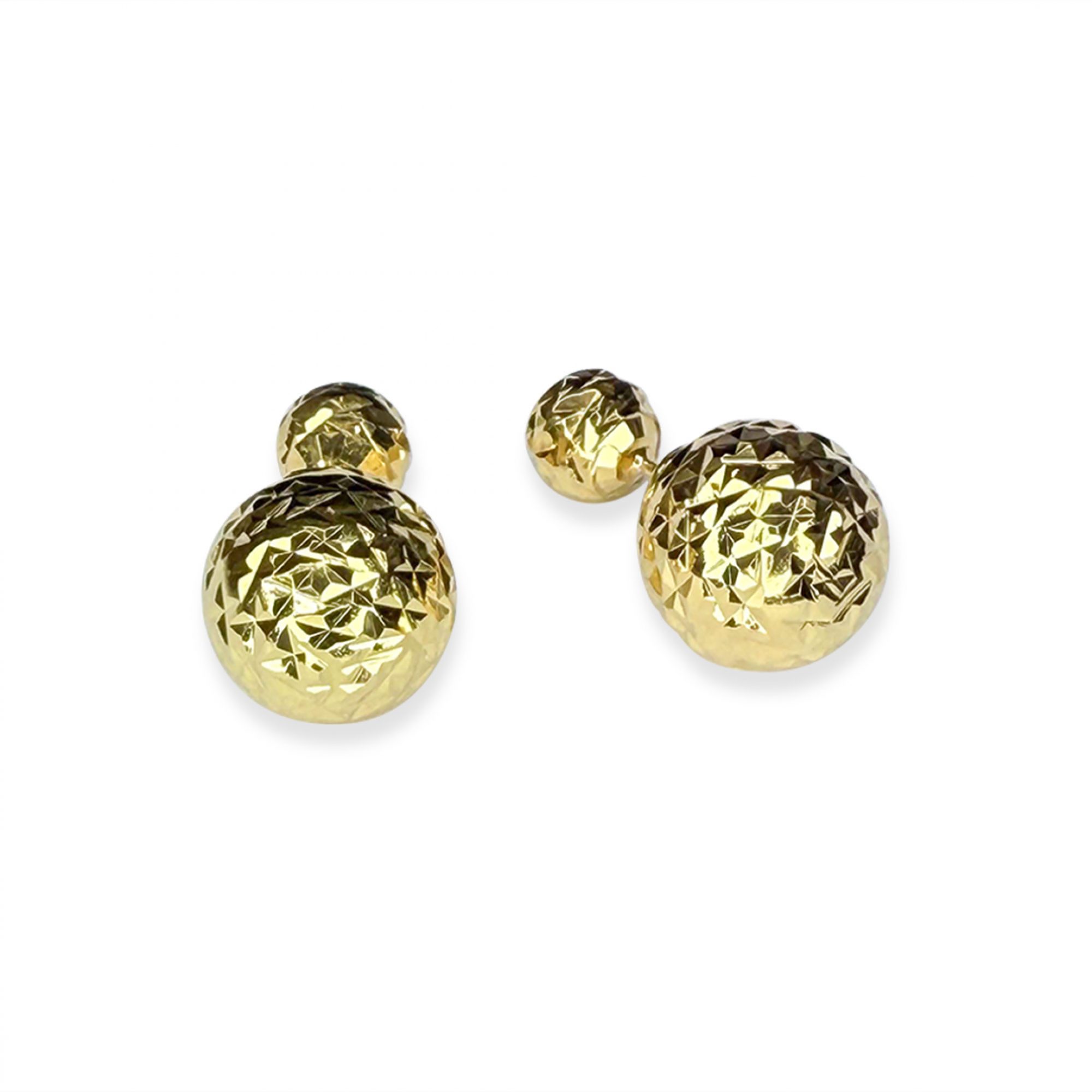 Σκουλαρίκια καρφωτά διπλή μπίλια διαμαντέ επίχρυσα