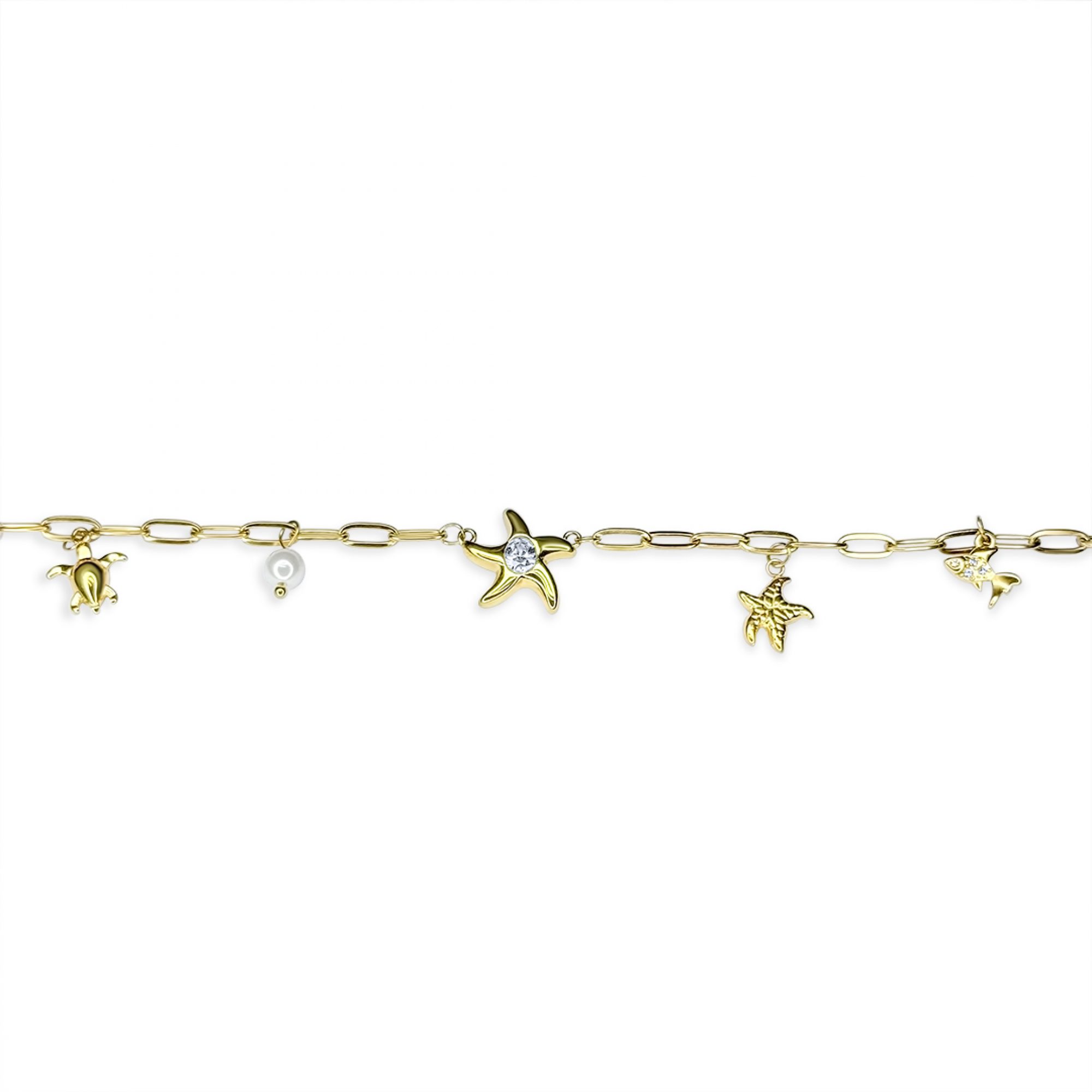 Gold plated steel bracelet with dangles