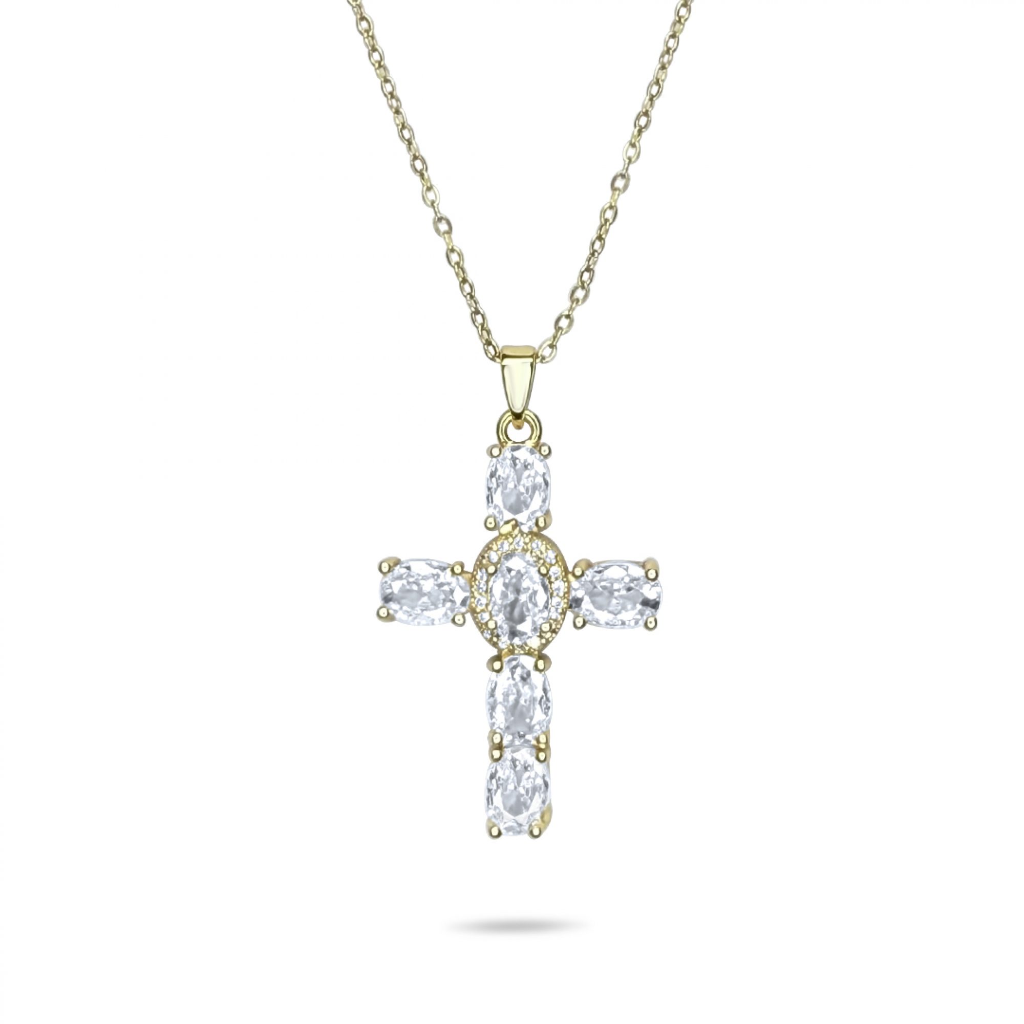 Gold plated steel cross necklace
