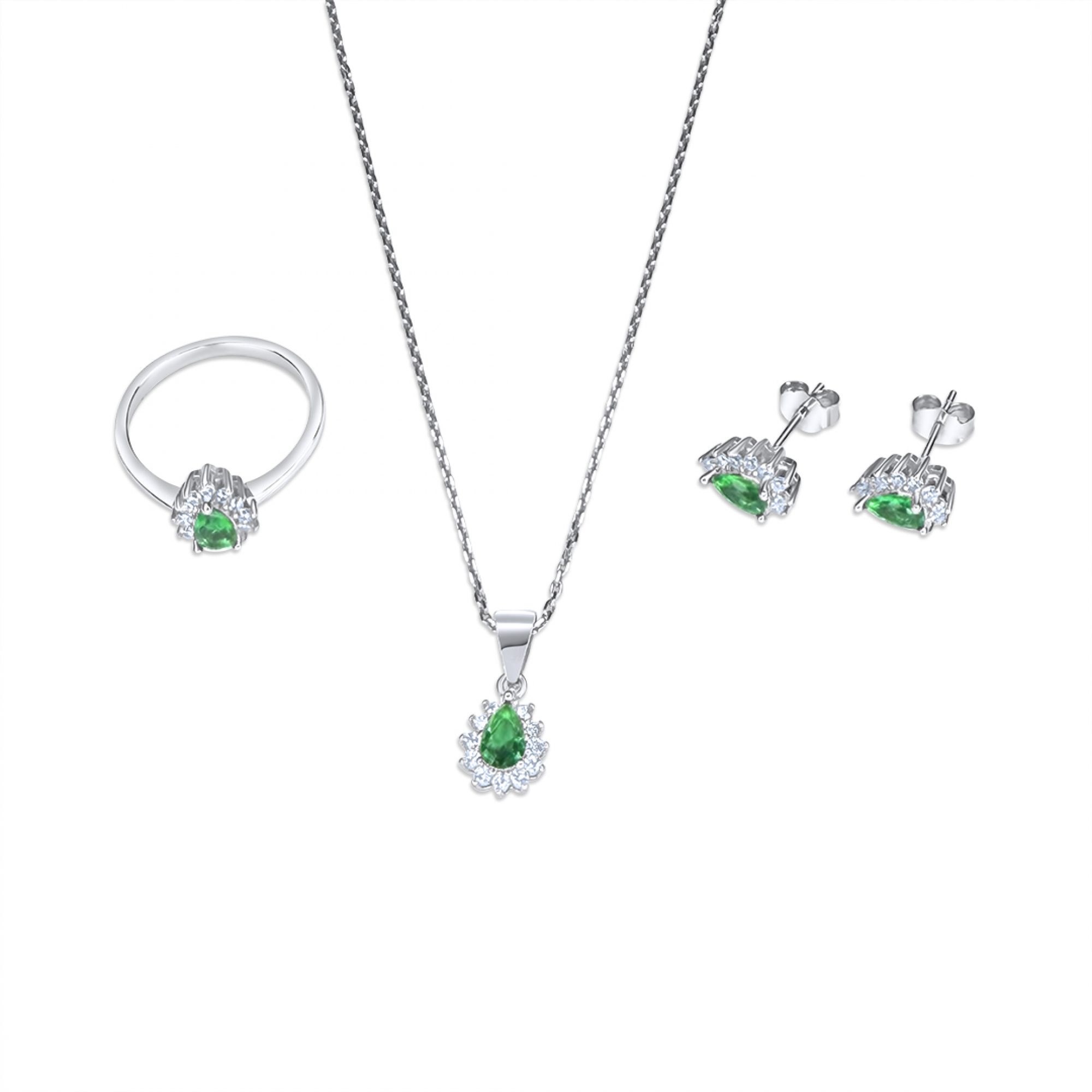 Set with emerald and zircon stones