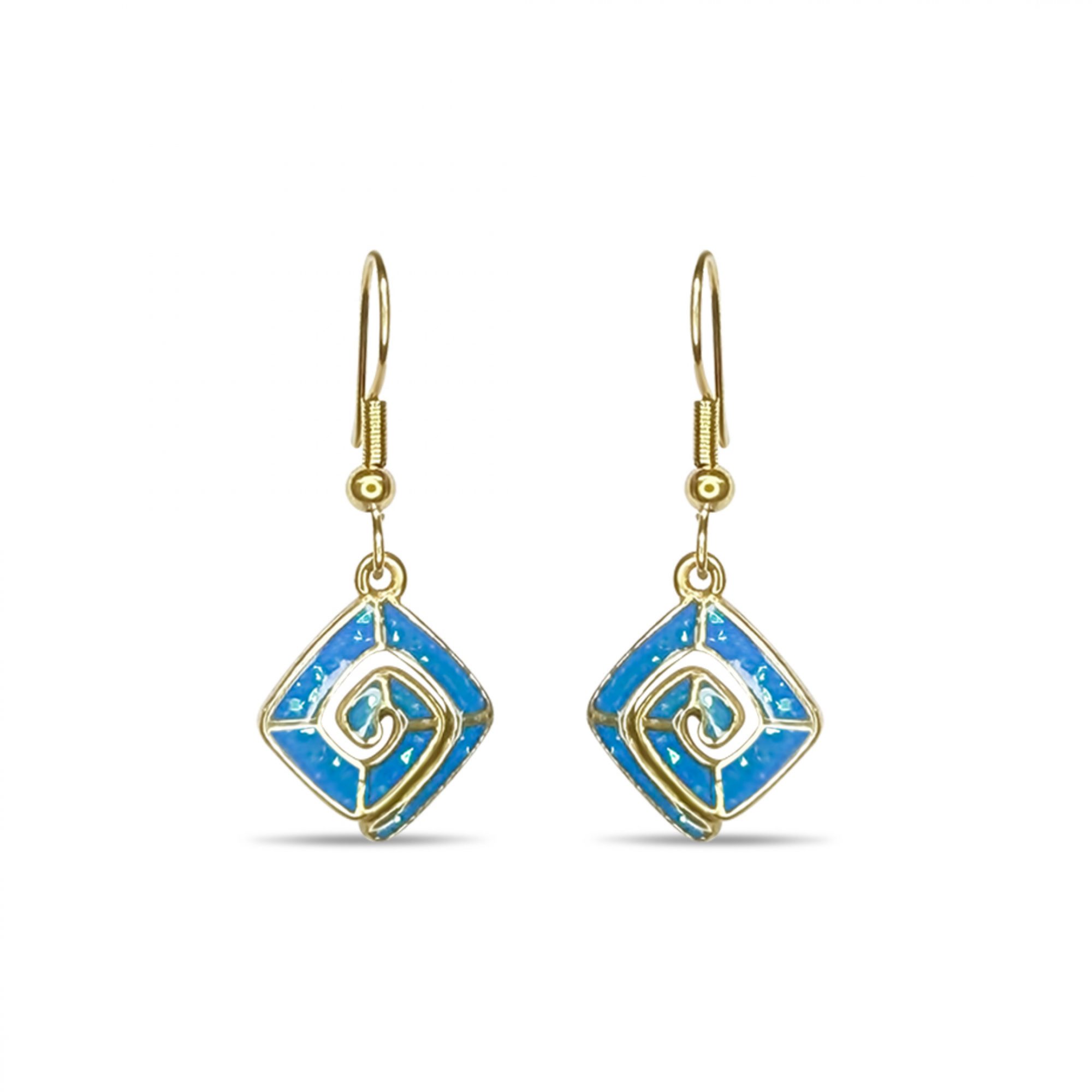 Gold plated steel opal earrings with meander