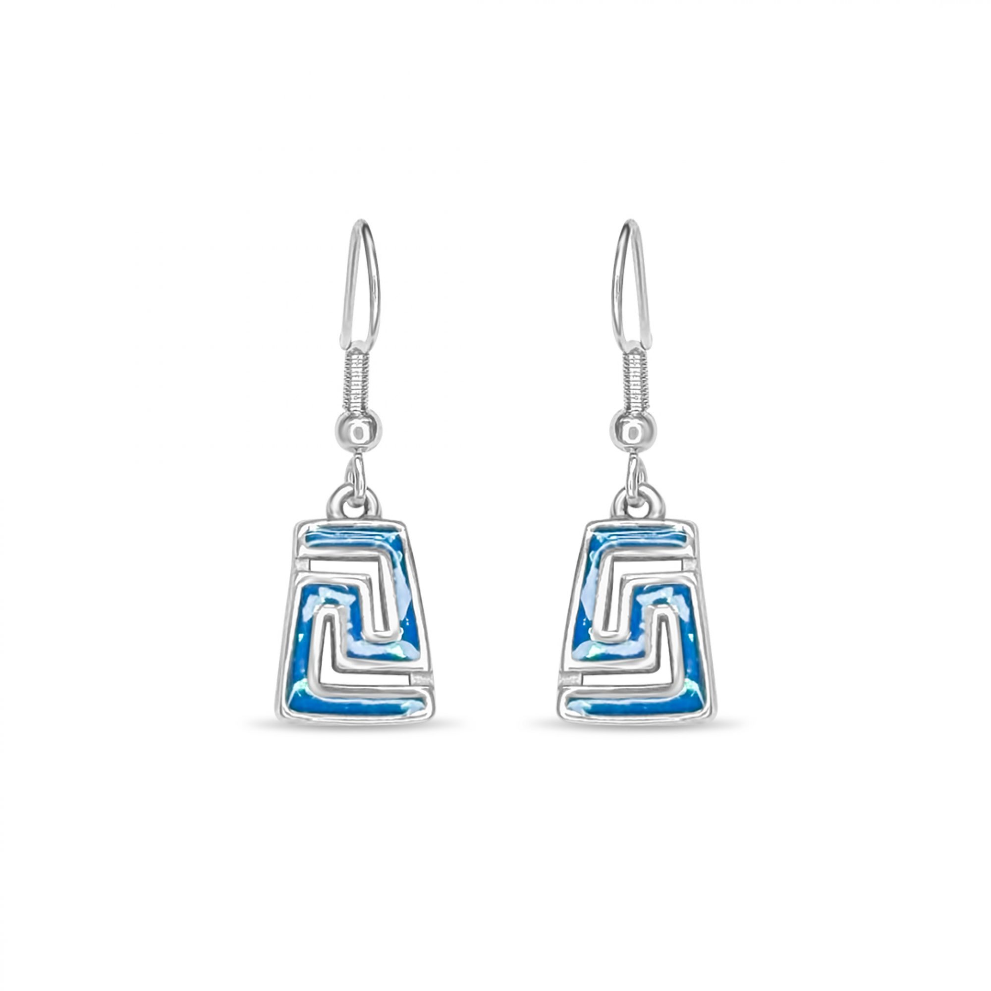 Steel Meander Opal Drop Earrings