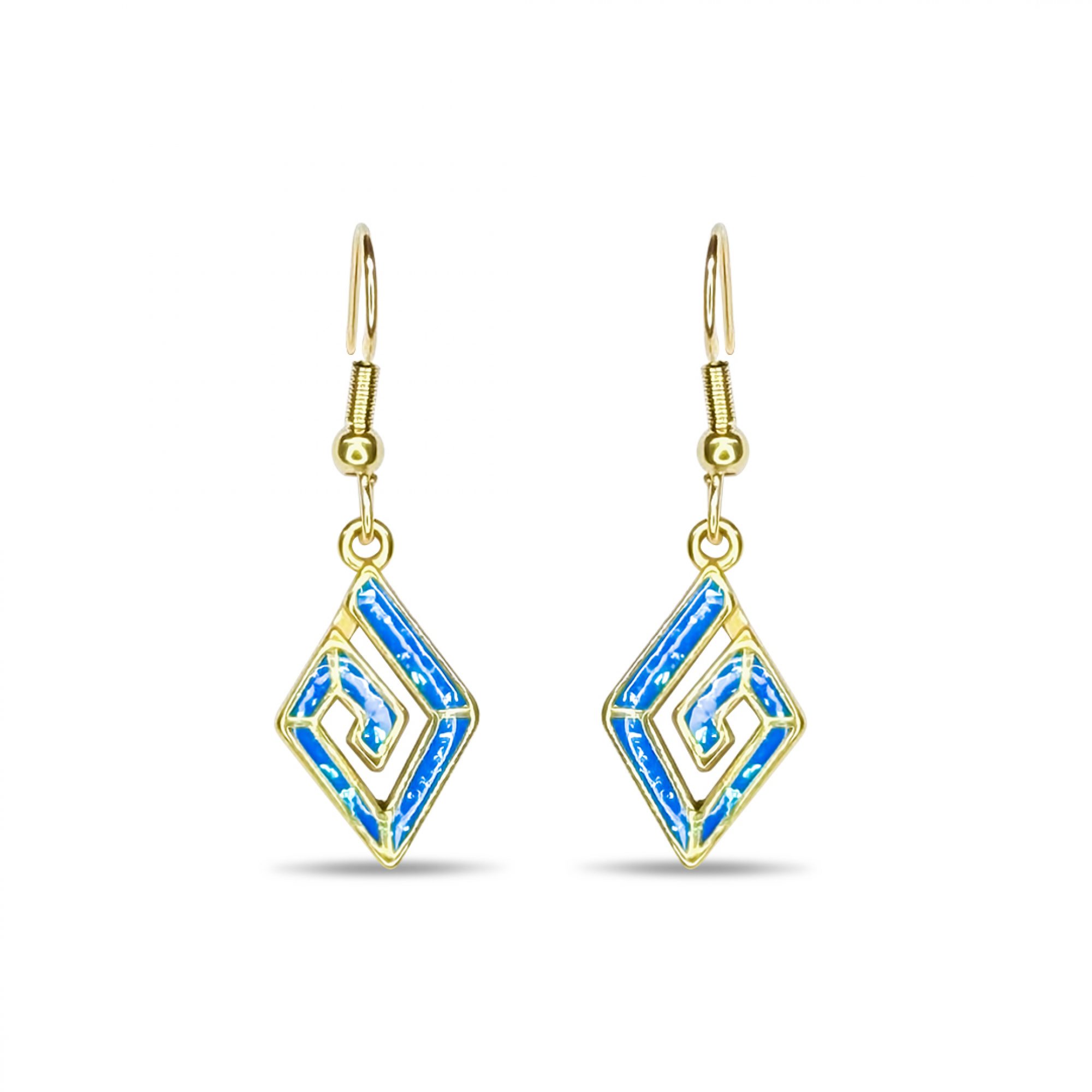 Gold plated steel opal earrings with meander