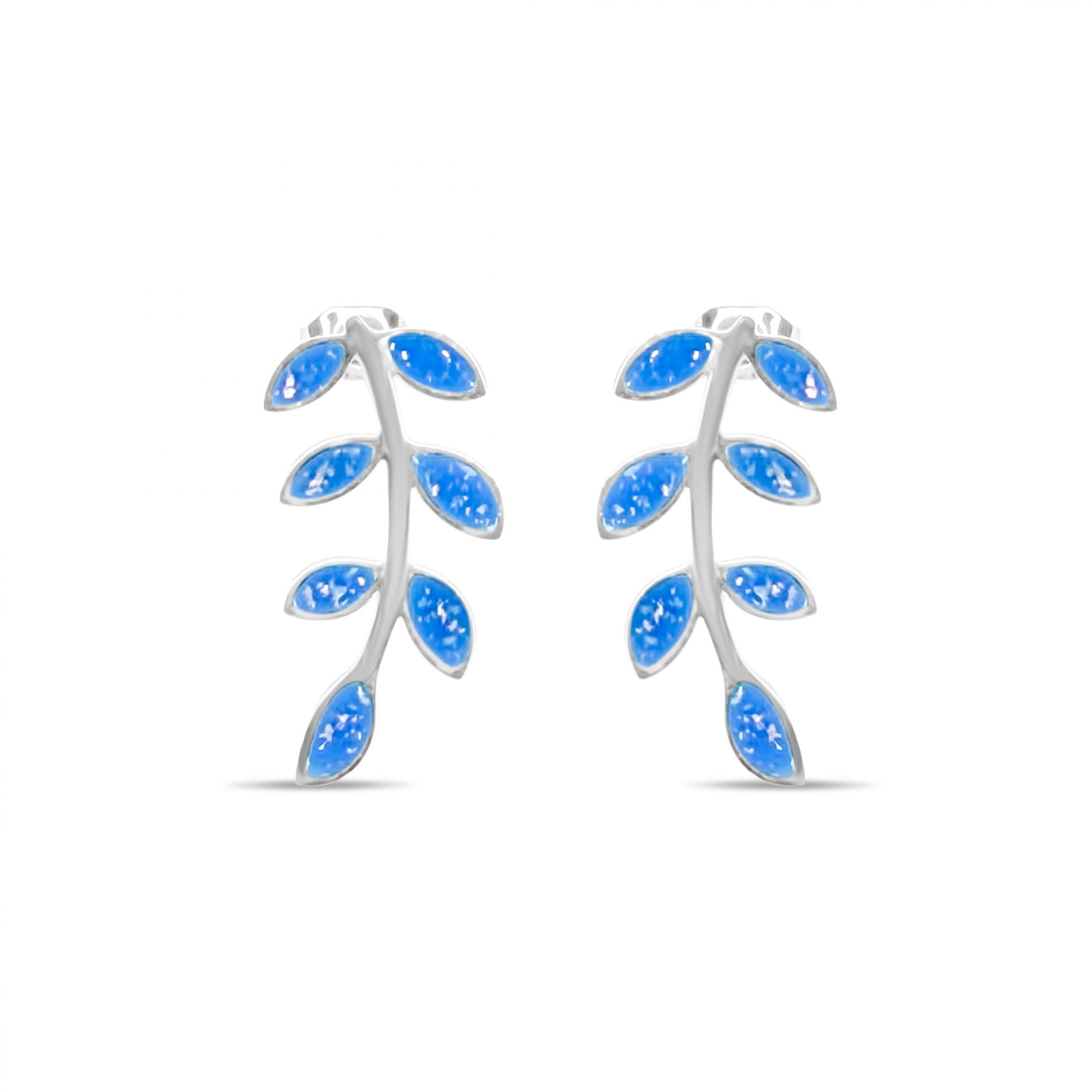 Steel olive branch opal earrings