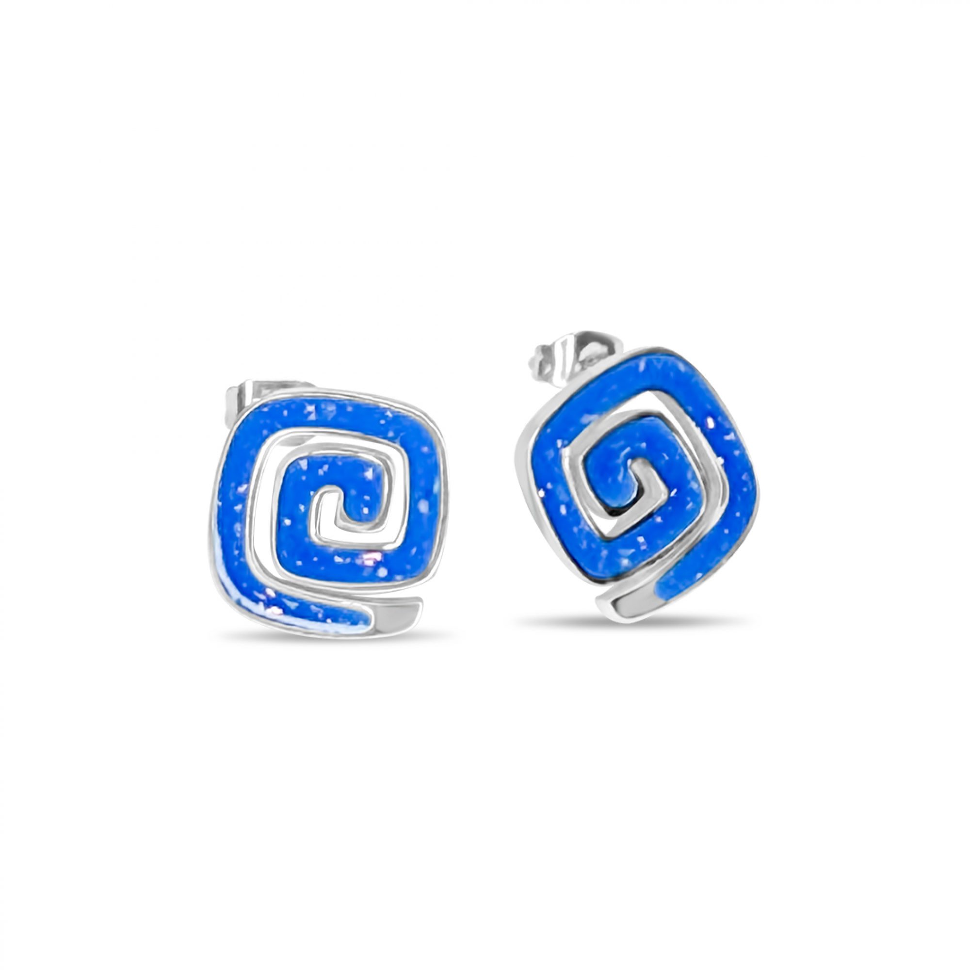 Steel stud opal earrings with meander