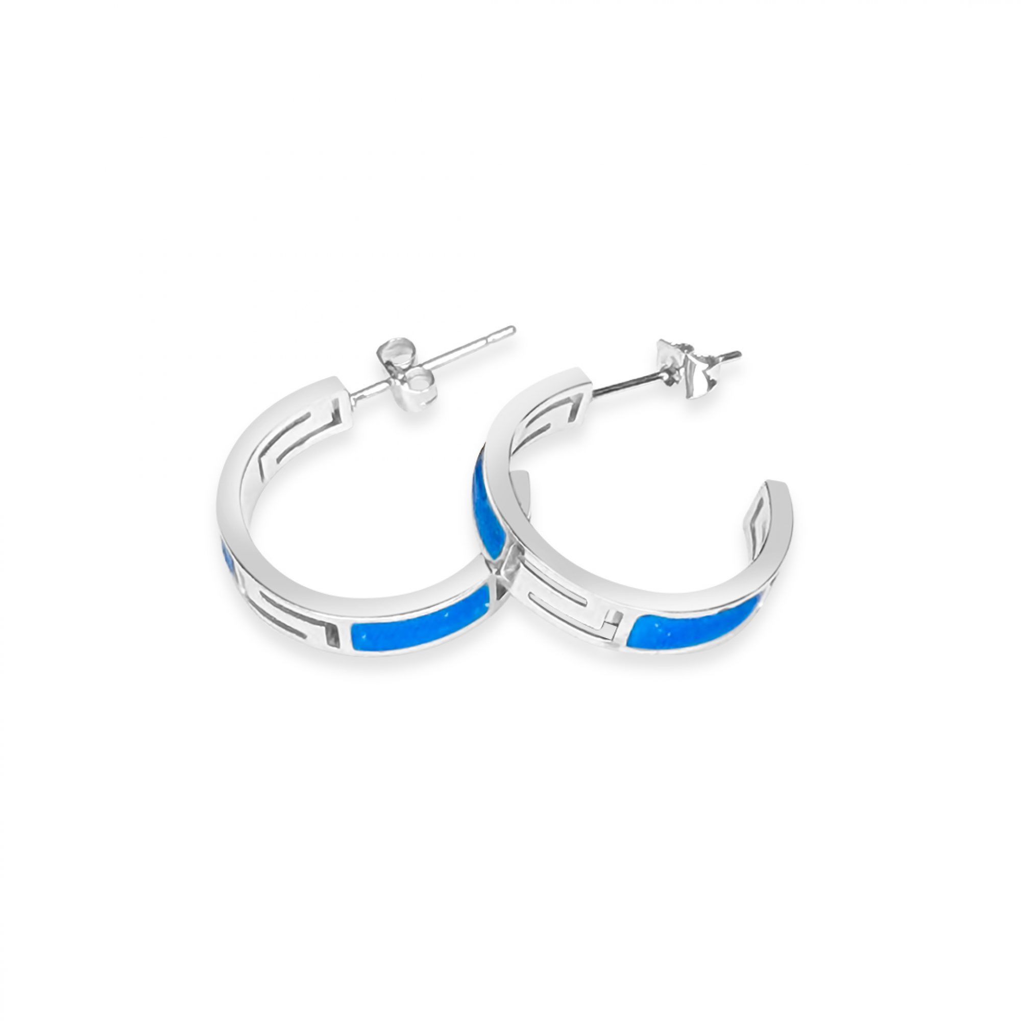 Steel stud opal earrings with meander