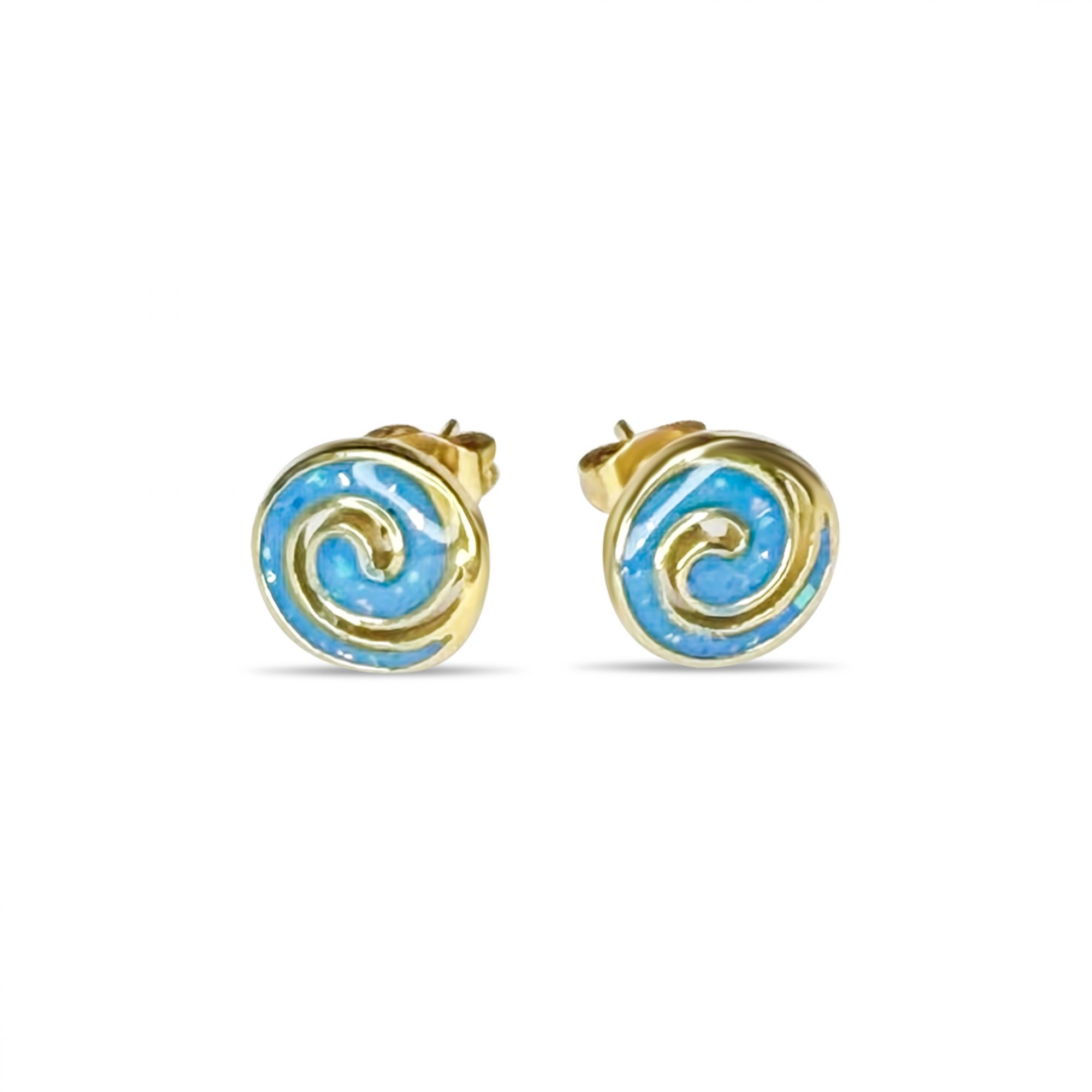 Gold plated stud opal earrings with meander