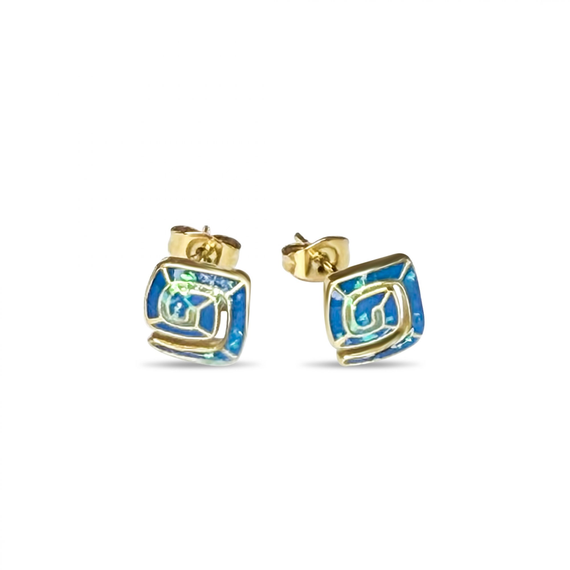 Gold plated stud opal earrings with meander