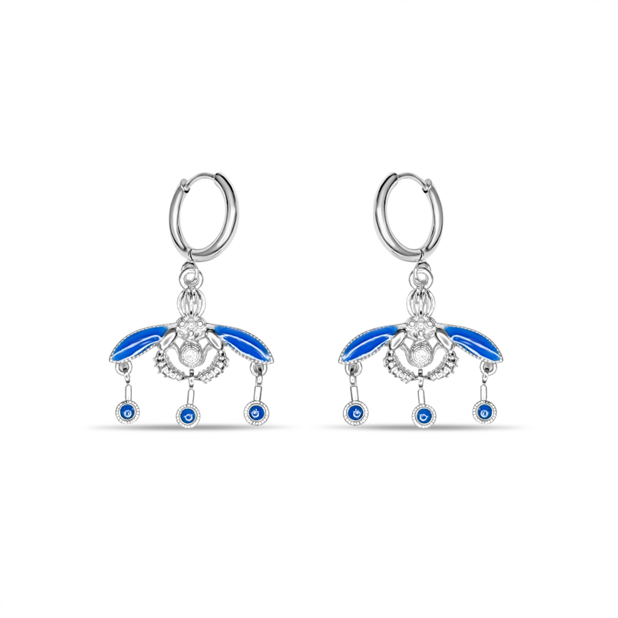 Steel Minoan bee opal earrings