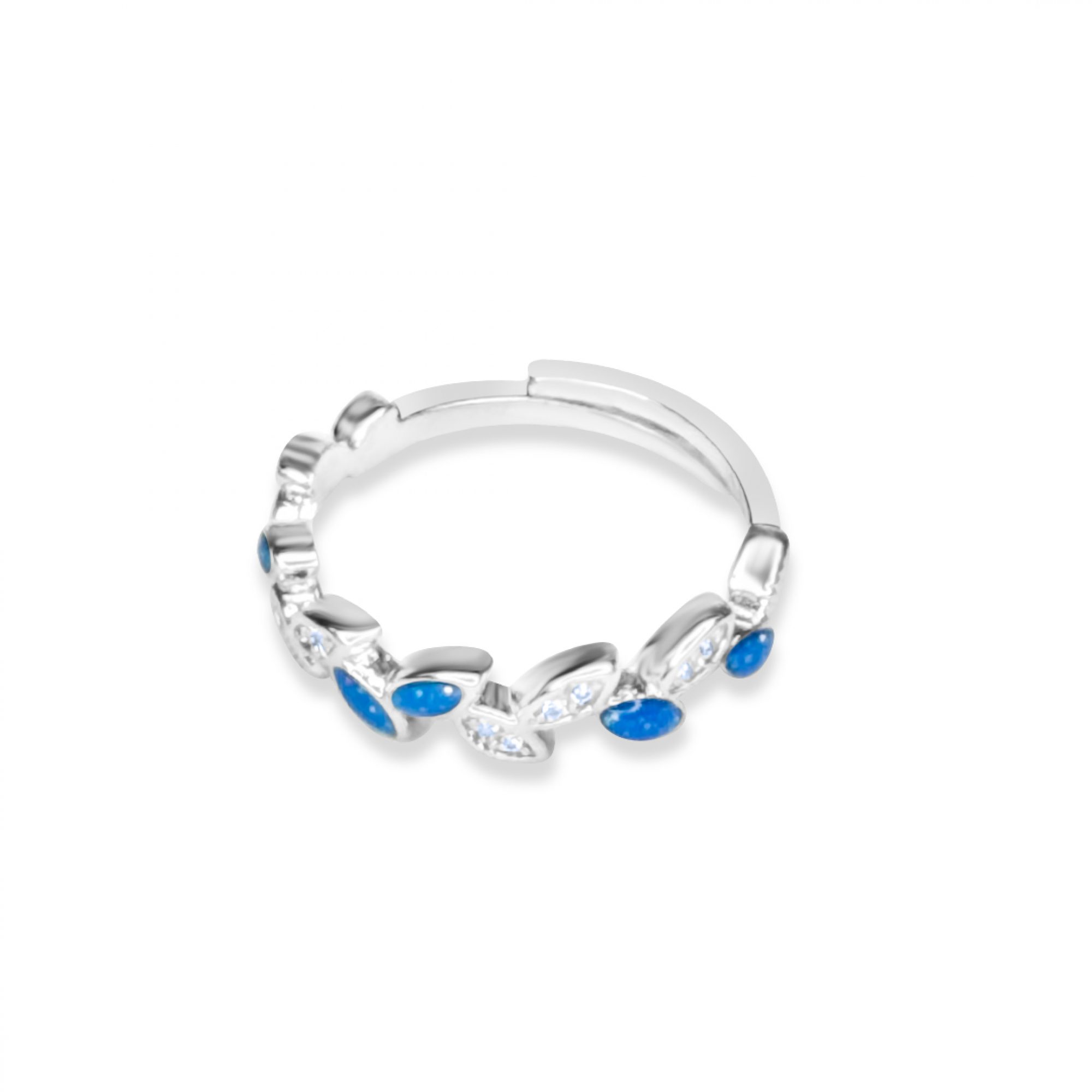 Steel olive branch opal ring with meander and zircon stones