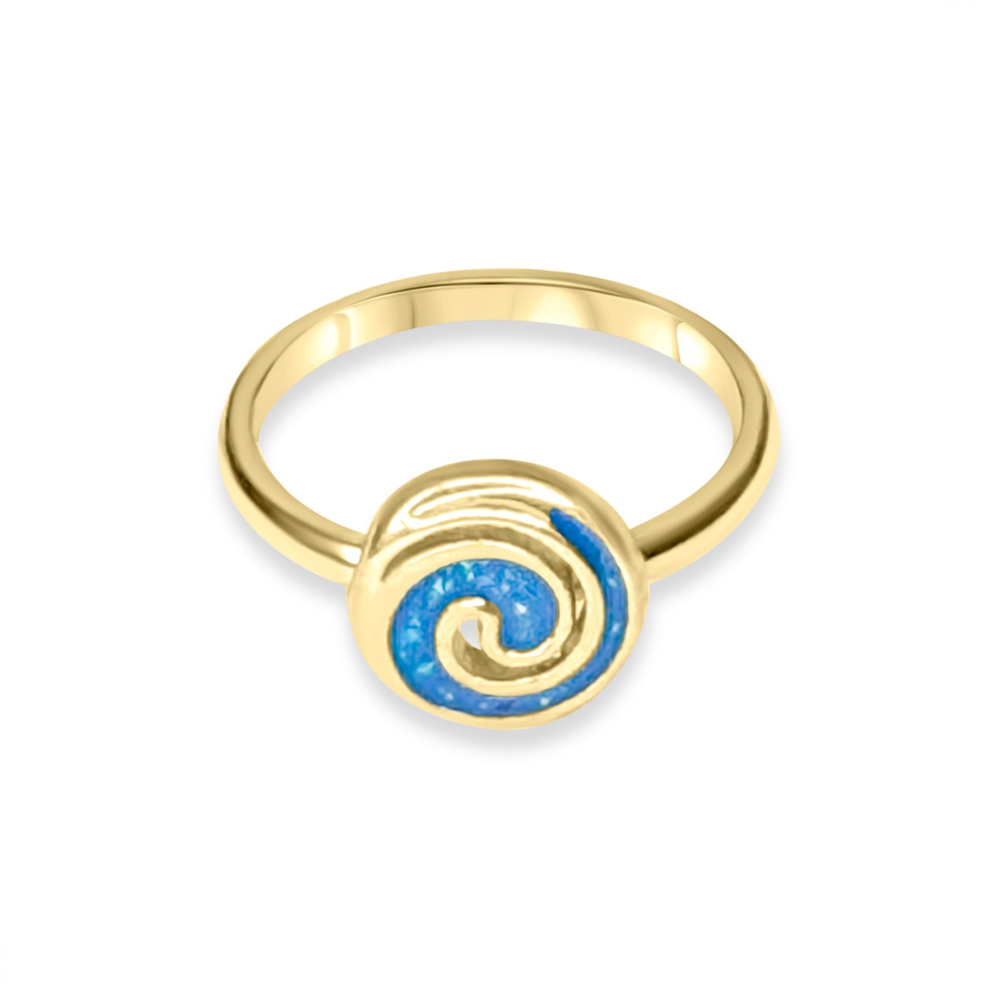 Gold plated steel opal ring with meander