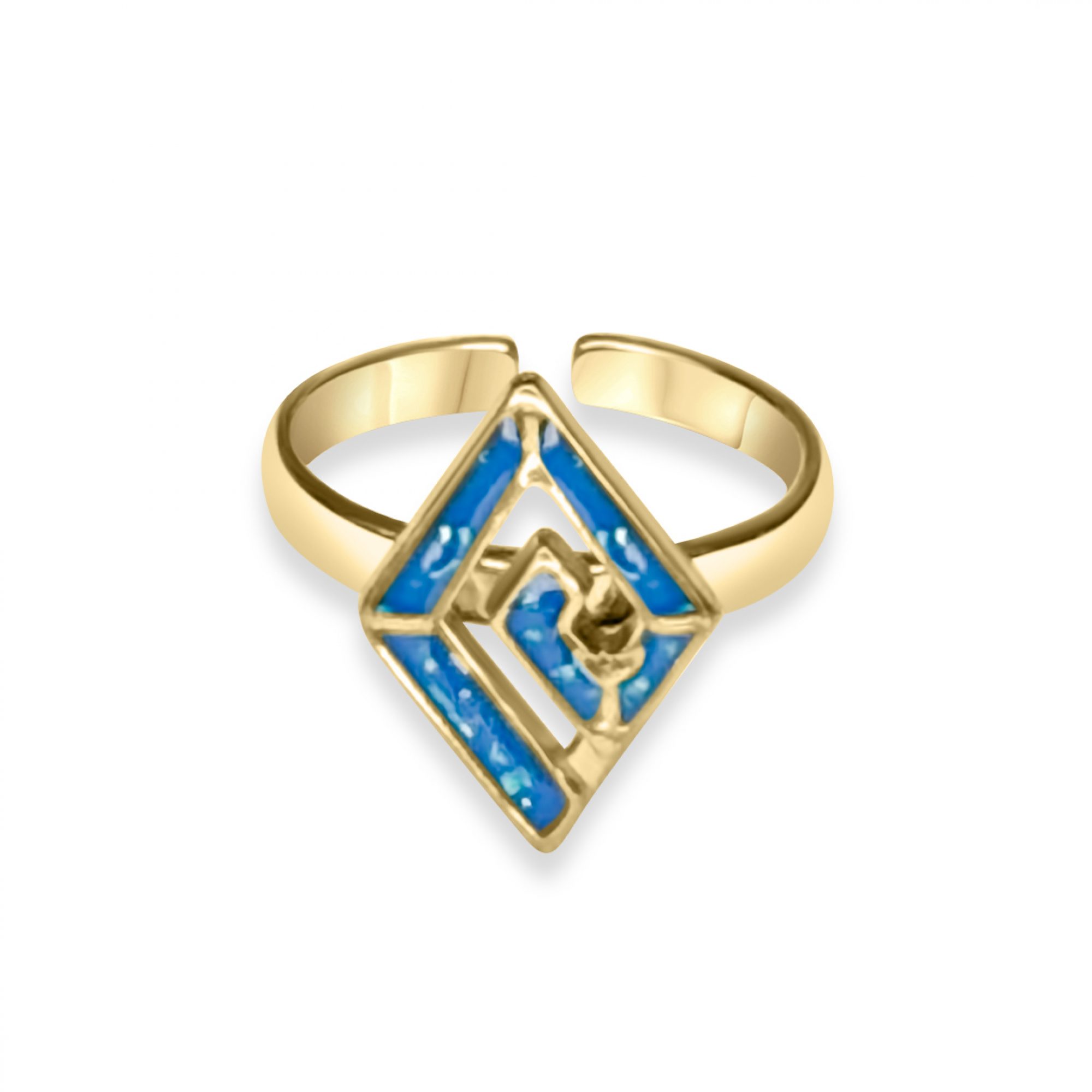 Gold plated steel opal ring with meander