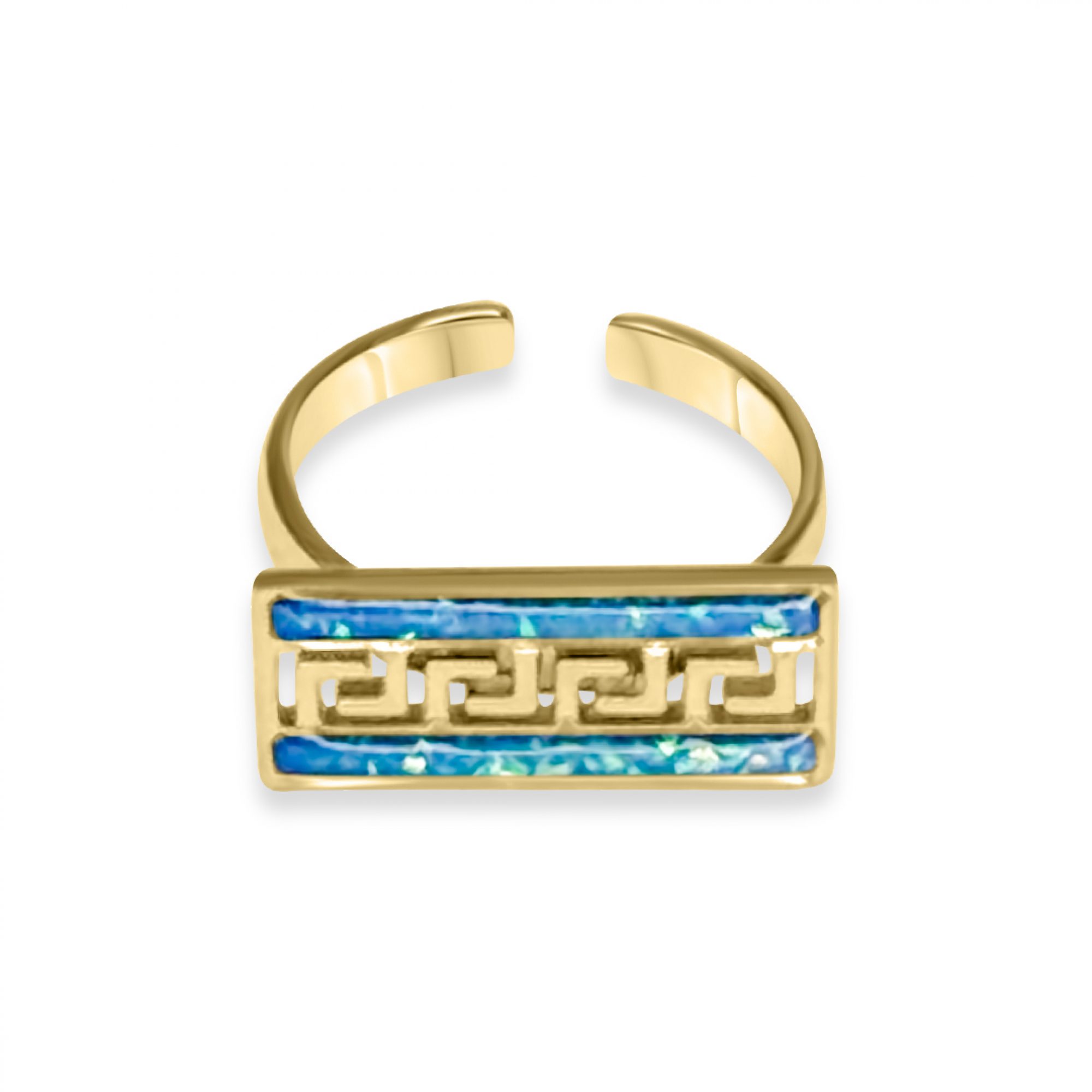 Gold plated steel opal ring with meander