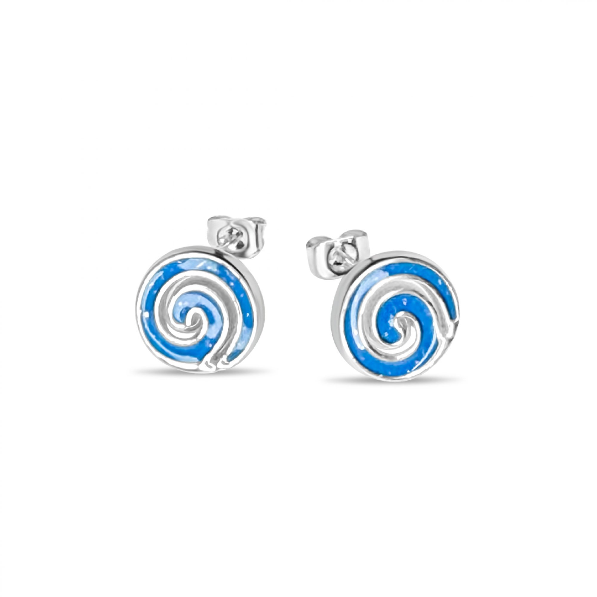 Steel stud opal earrings with meander