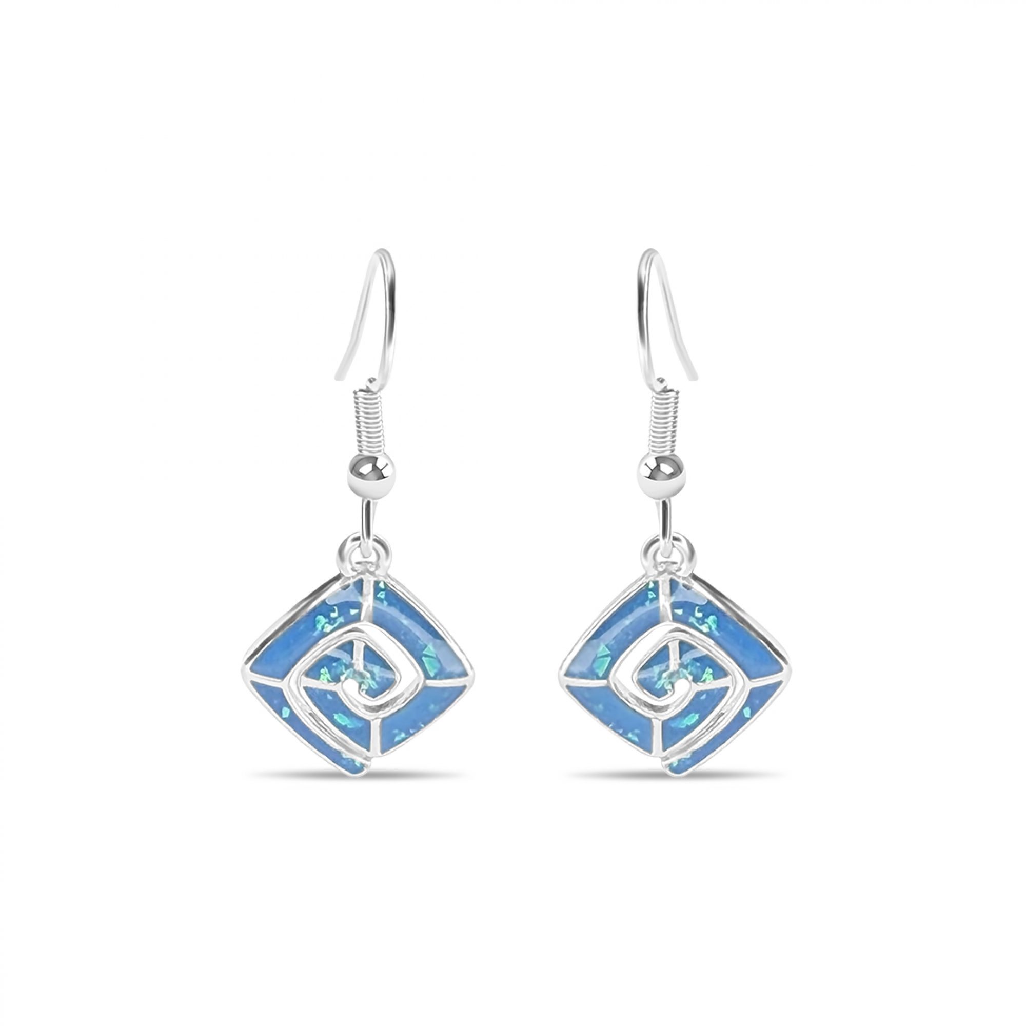 Gold-Tone Stainless Steel Blue Opal Meander Drop Earrings