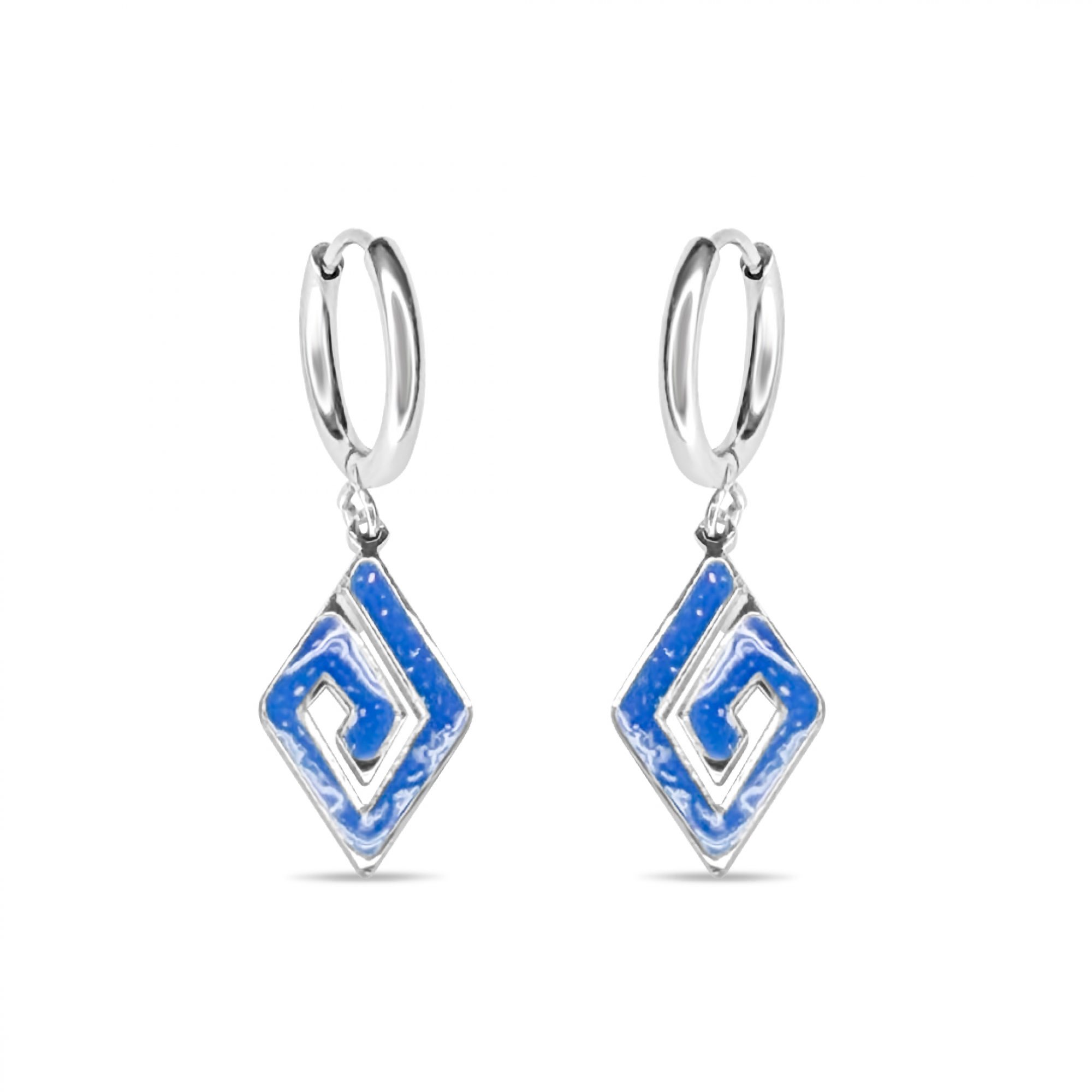 Stainless Steel Meander Opal Drop Earrings