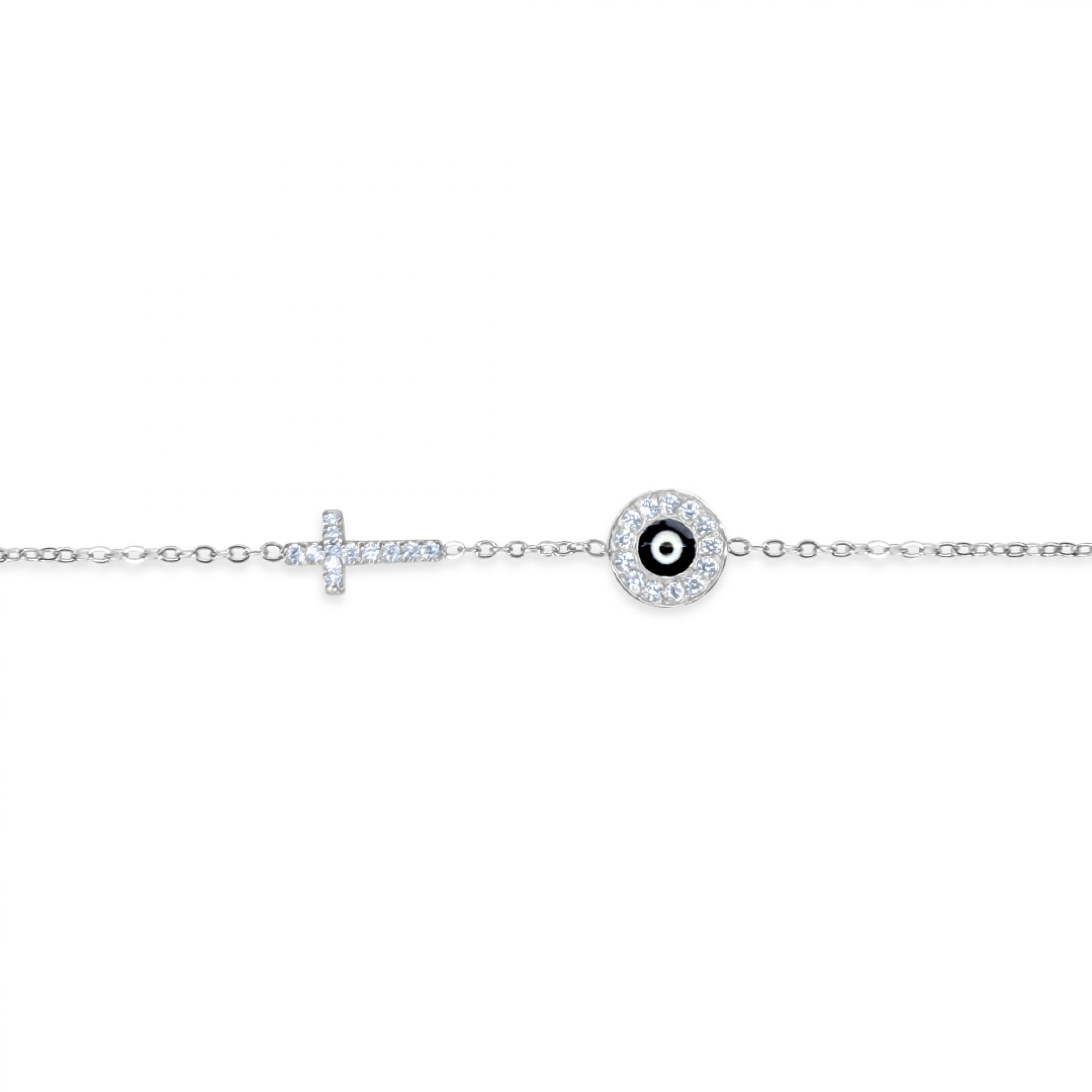 Stainless Steel Cross Bracelet with Evil Eye