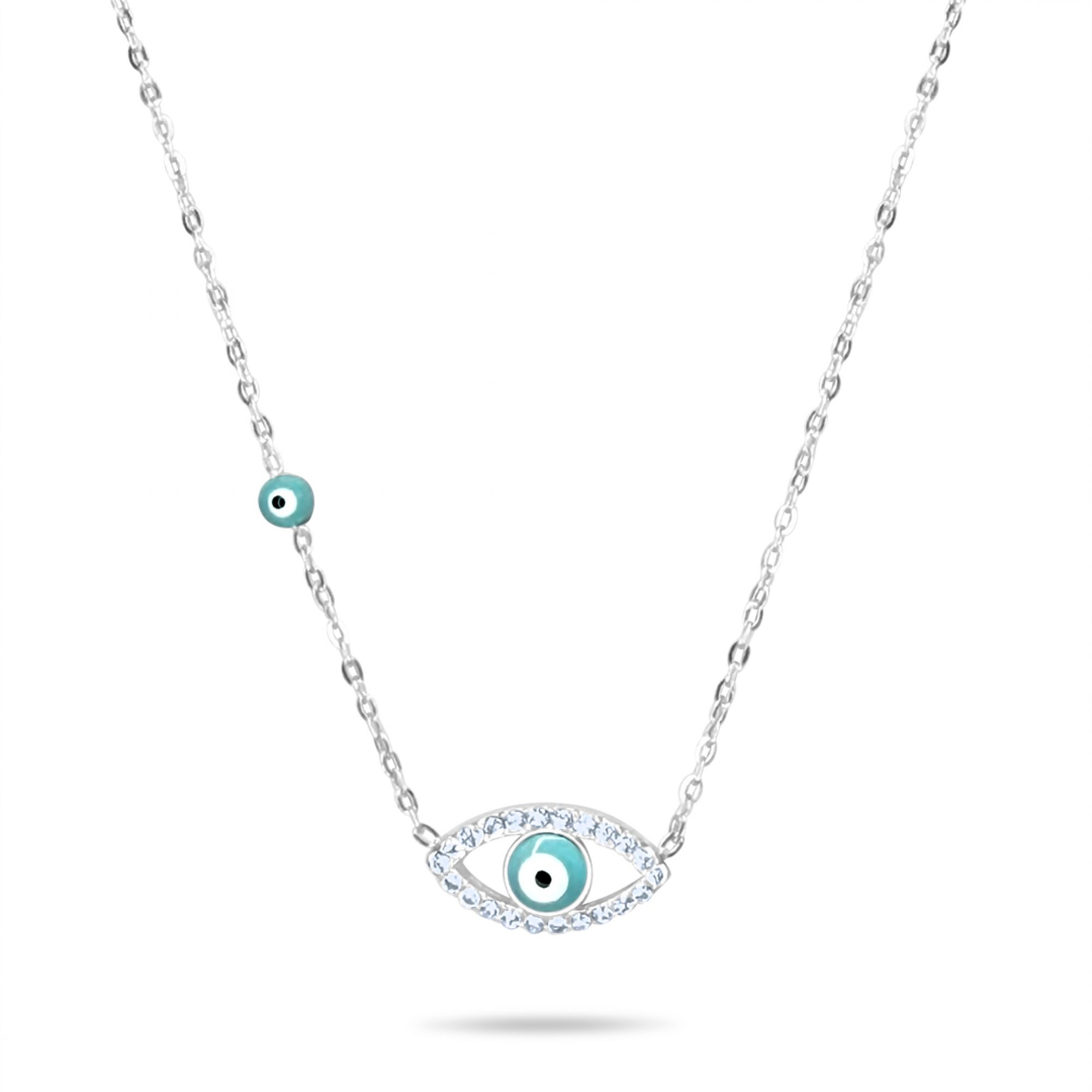 Stainless Steel Evil Eye Necklace with White Stones