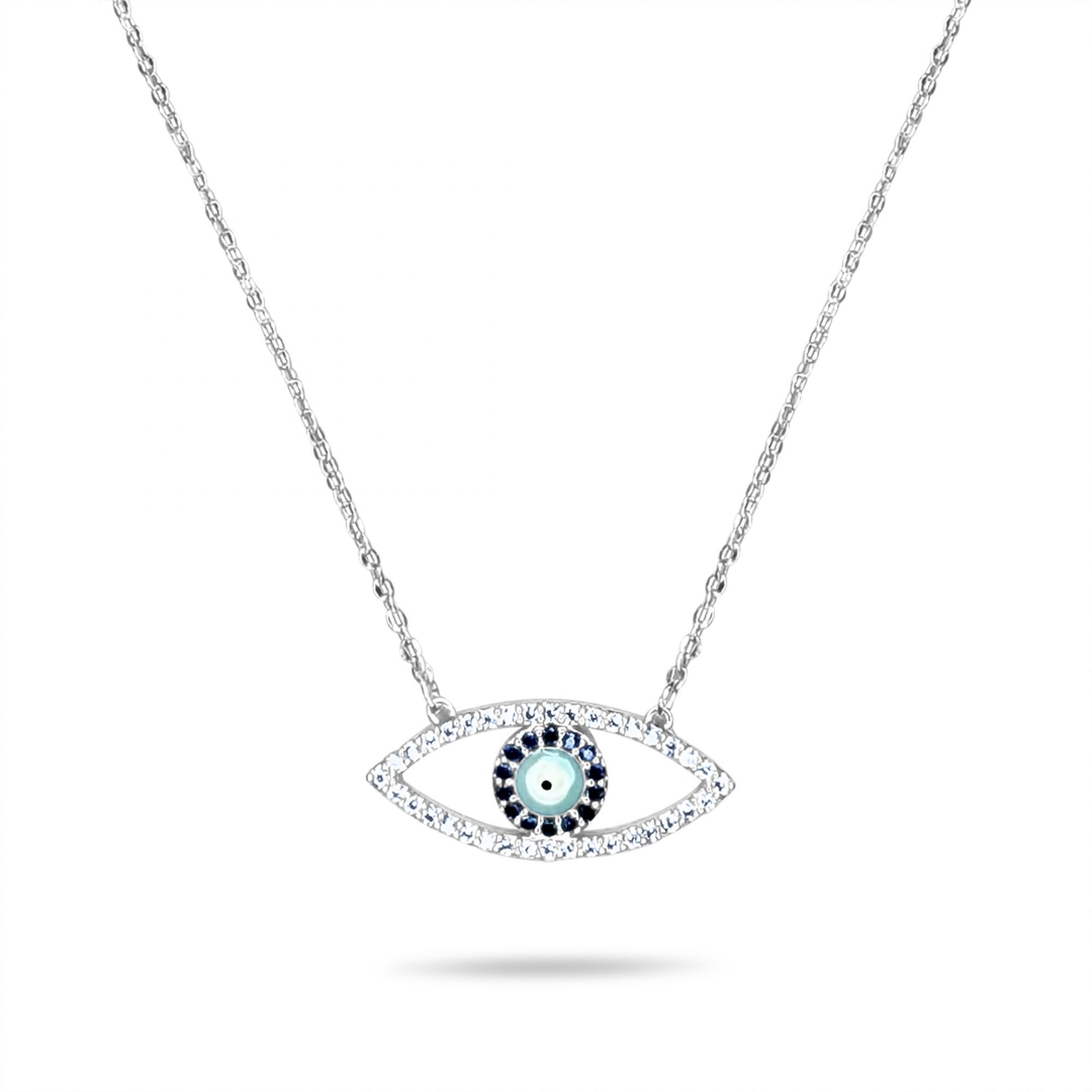 Stainless Steel Evil Eye Necklace with Stones