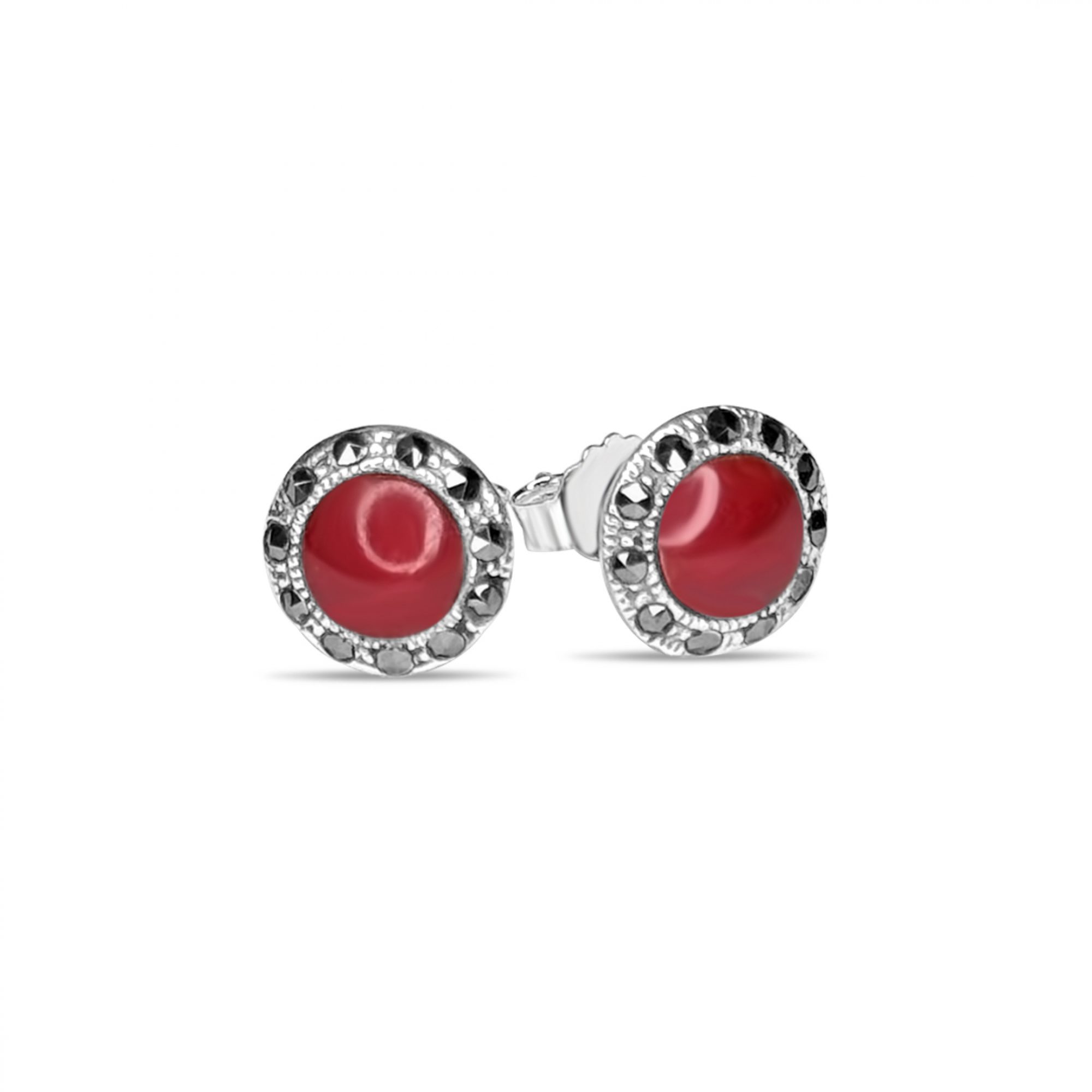 Stud marcasite earrings with coral stones