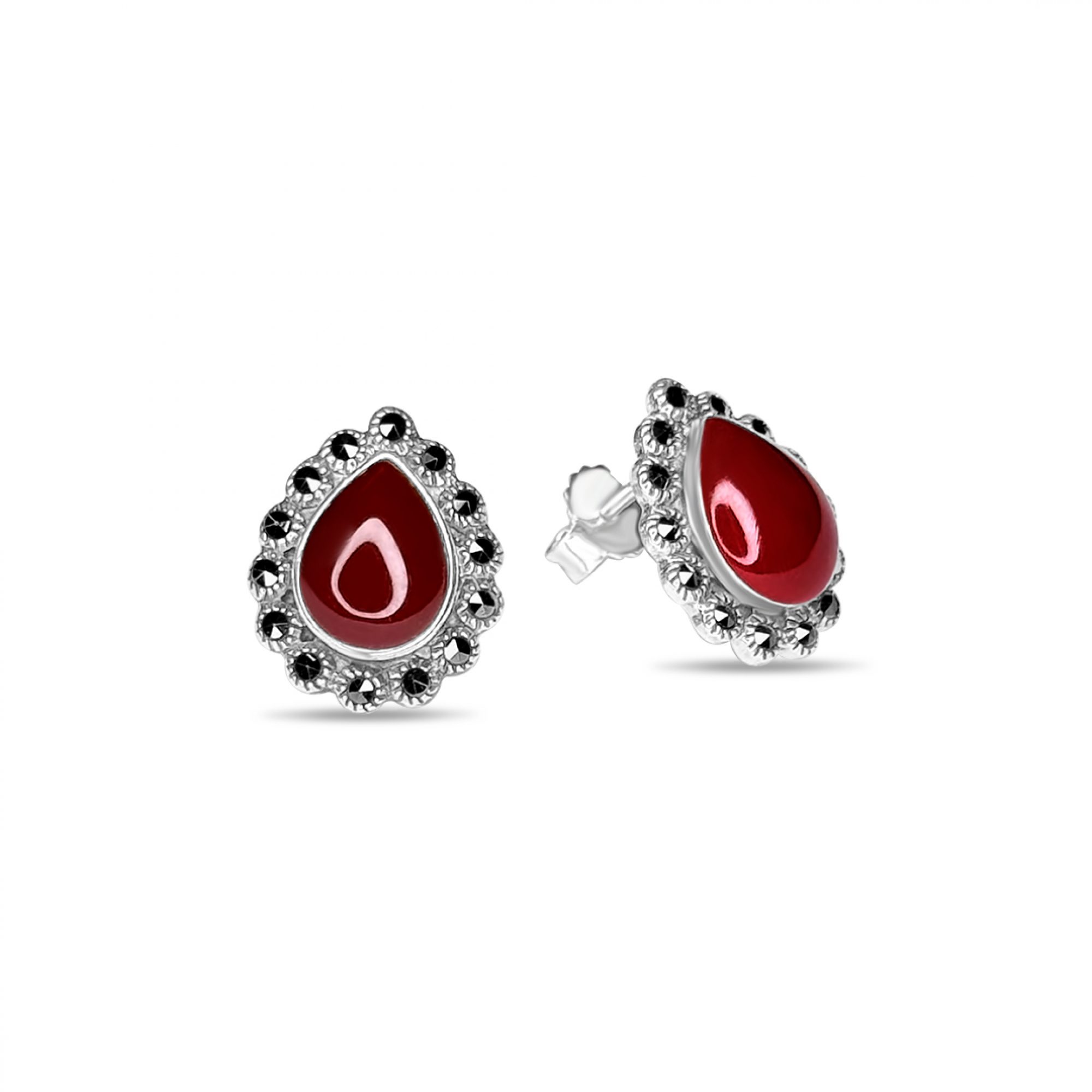 Stud marcasite earrings with coral stones