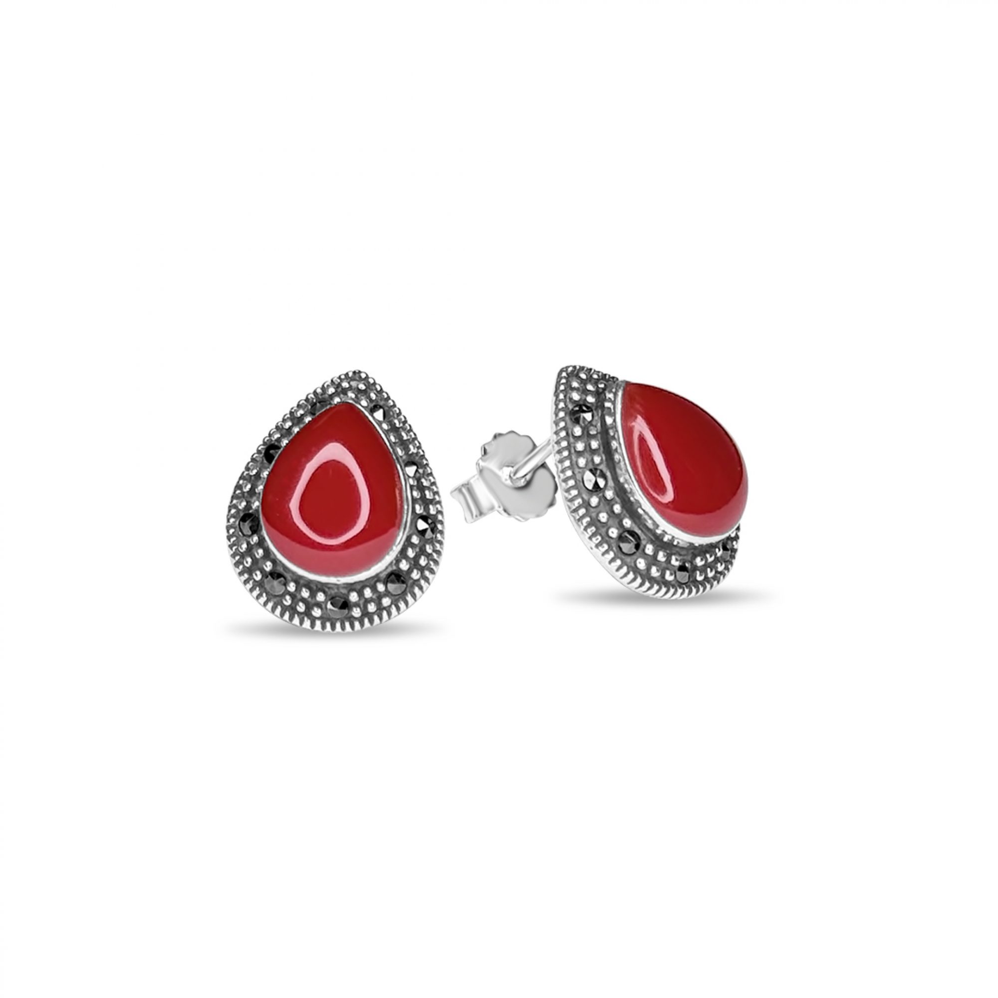 Stud marcasite earrings with coral stones