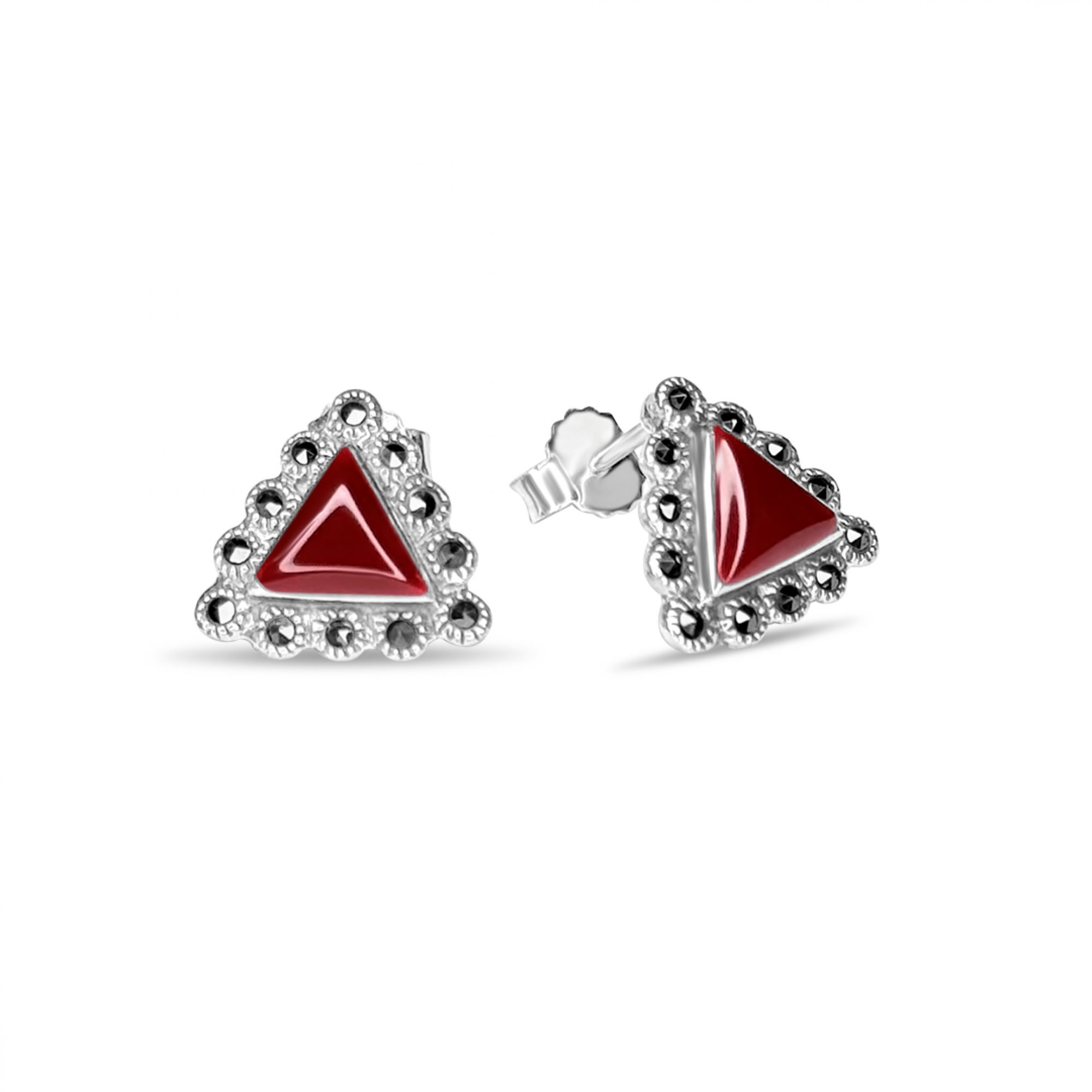 Stud marcasite earrings with coral stones