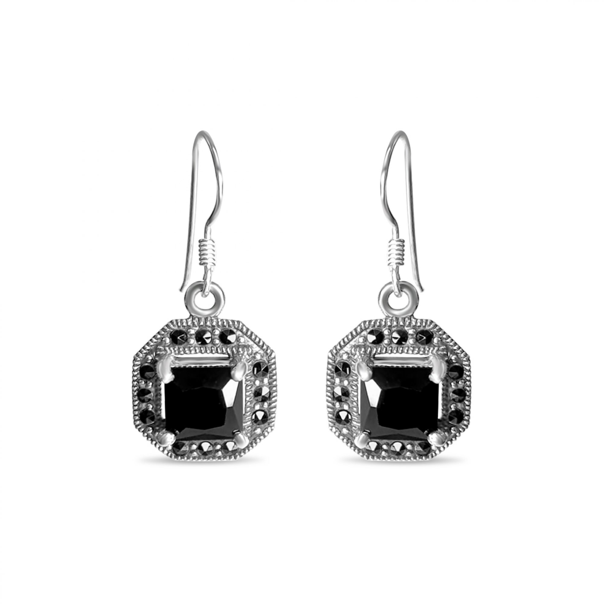 Dangle marcasite earrings with zircon stones
