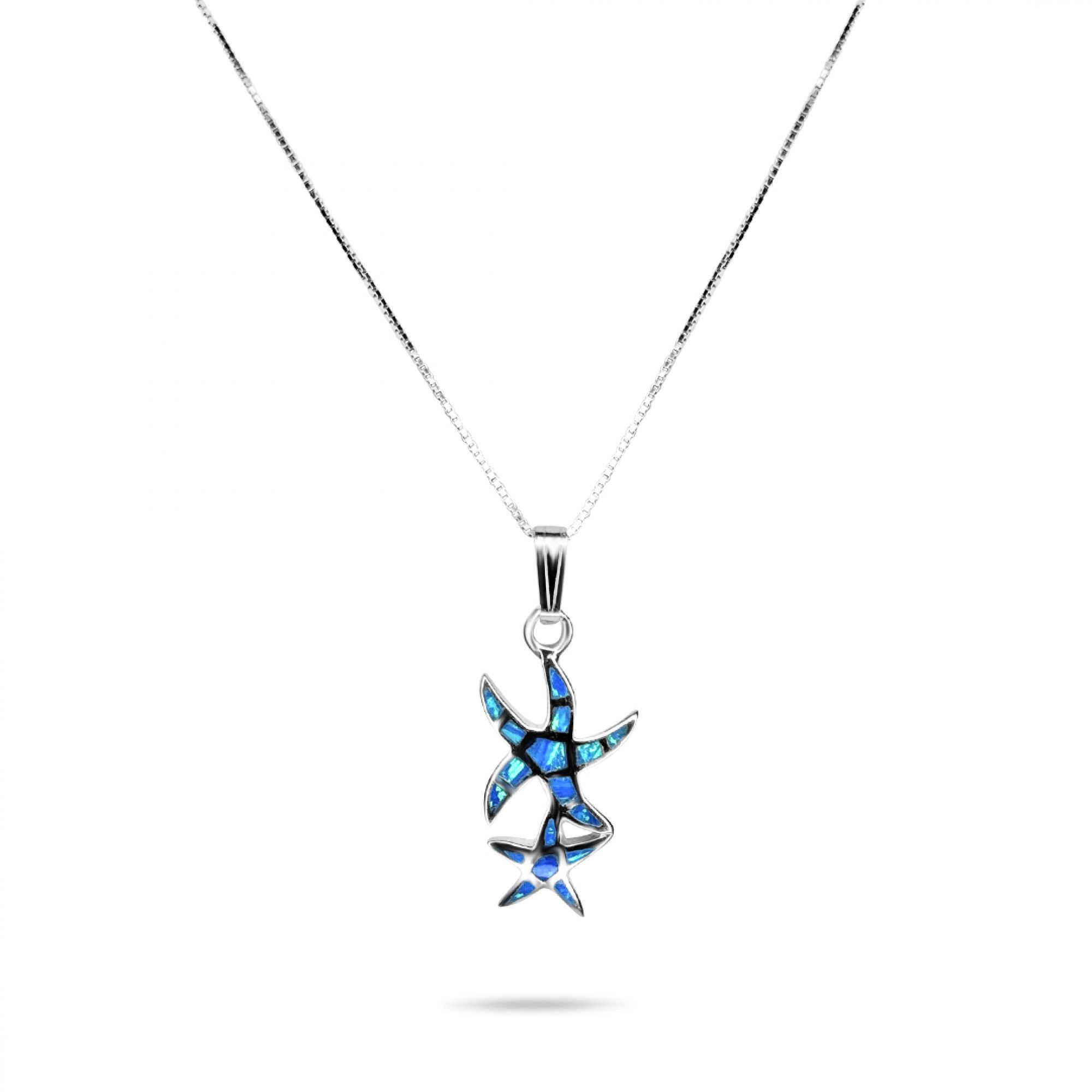 Opal double starfish pendant