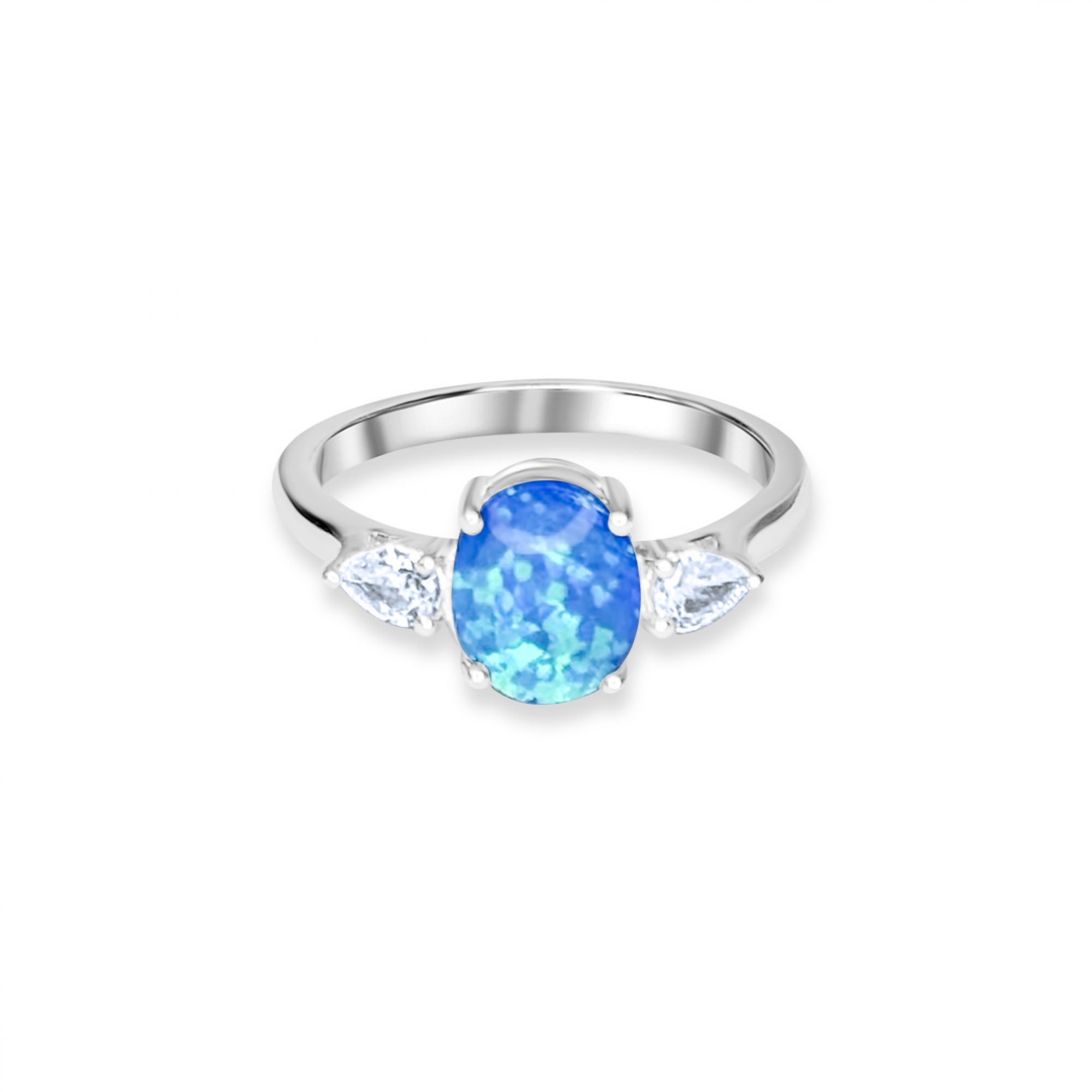 Silver ring with opal and zircon stones