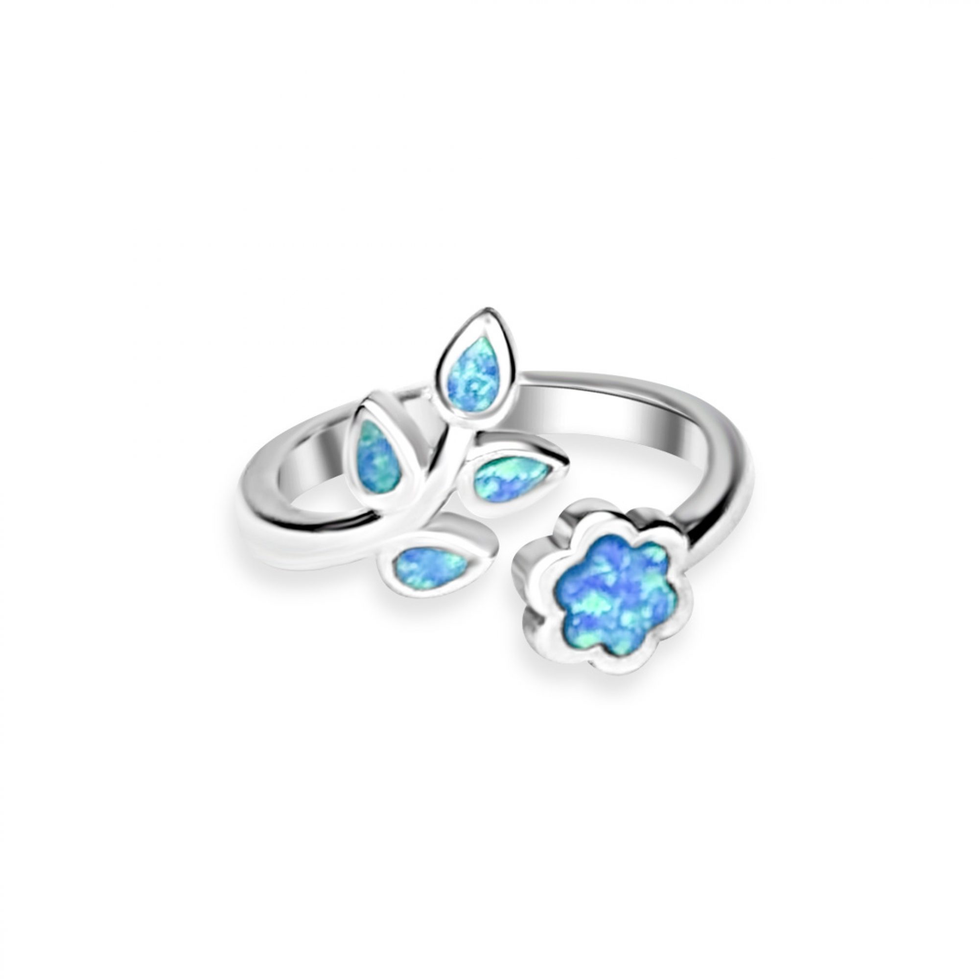 Silver olive branch ring with opal stones 