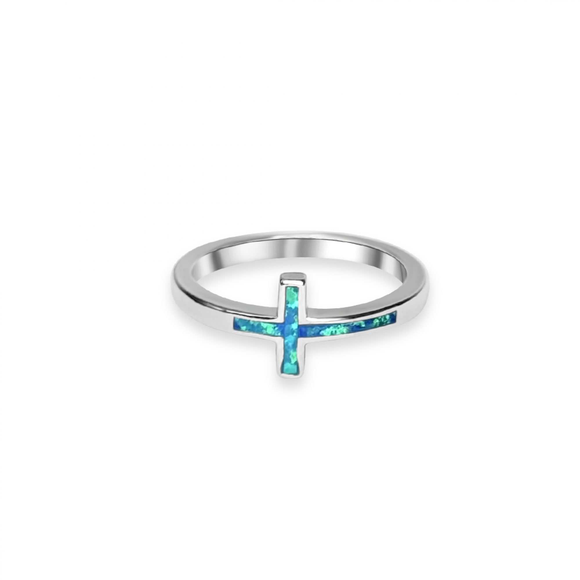 Silver cross ring with opal stones