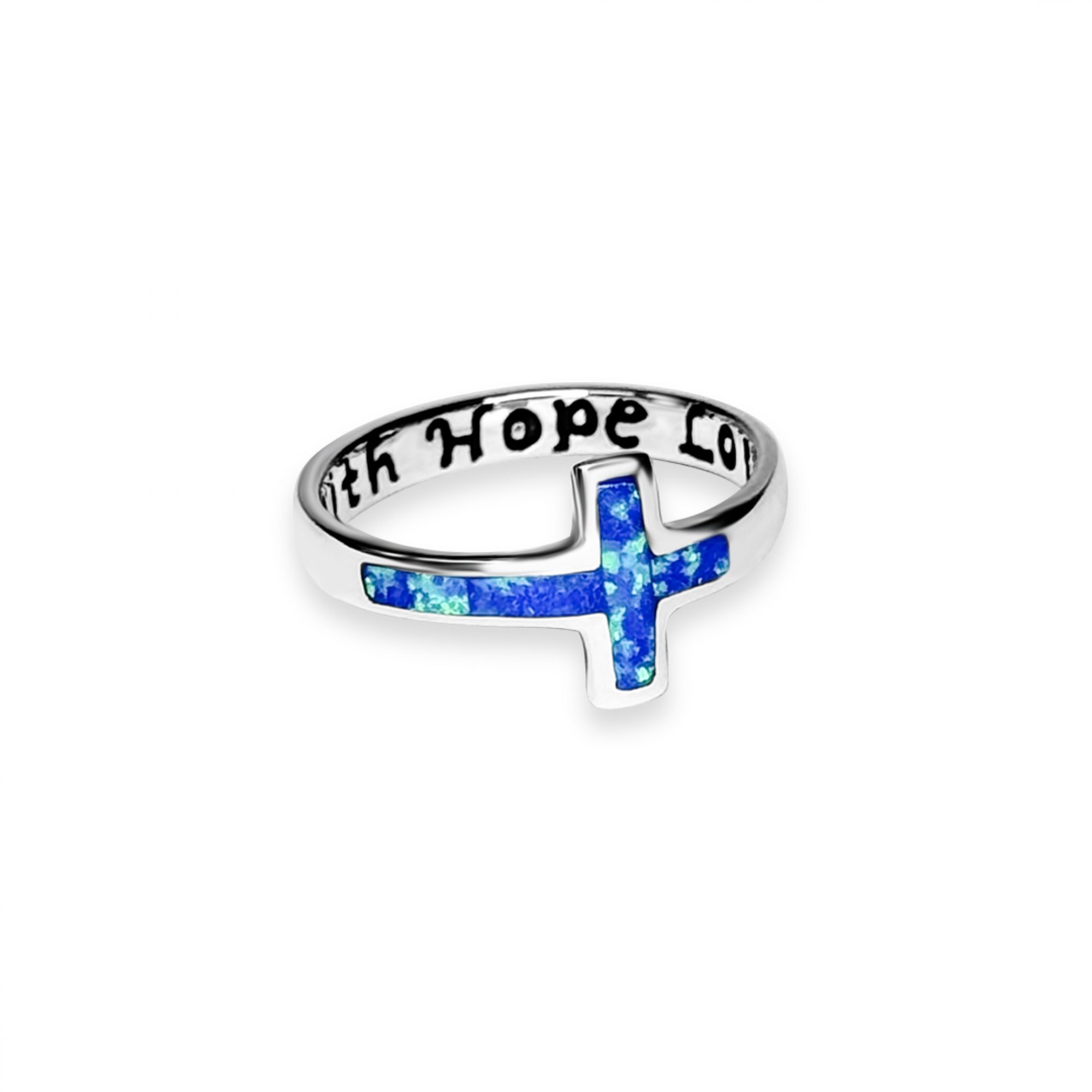 Silver cross ring with opal stones