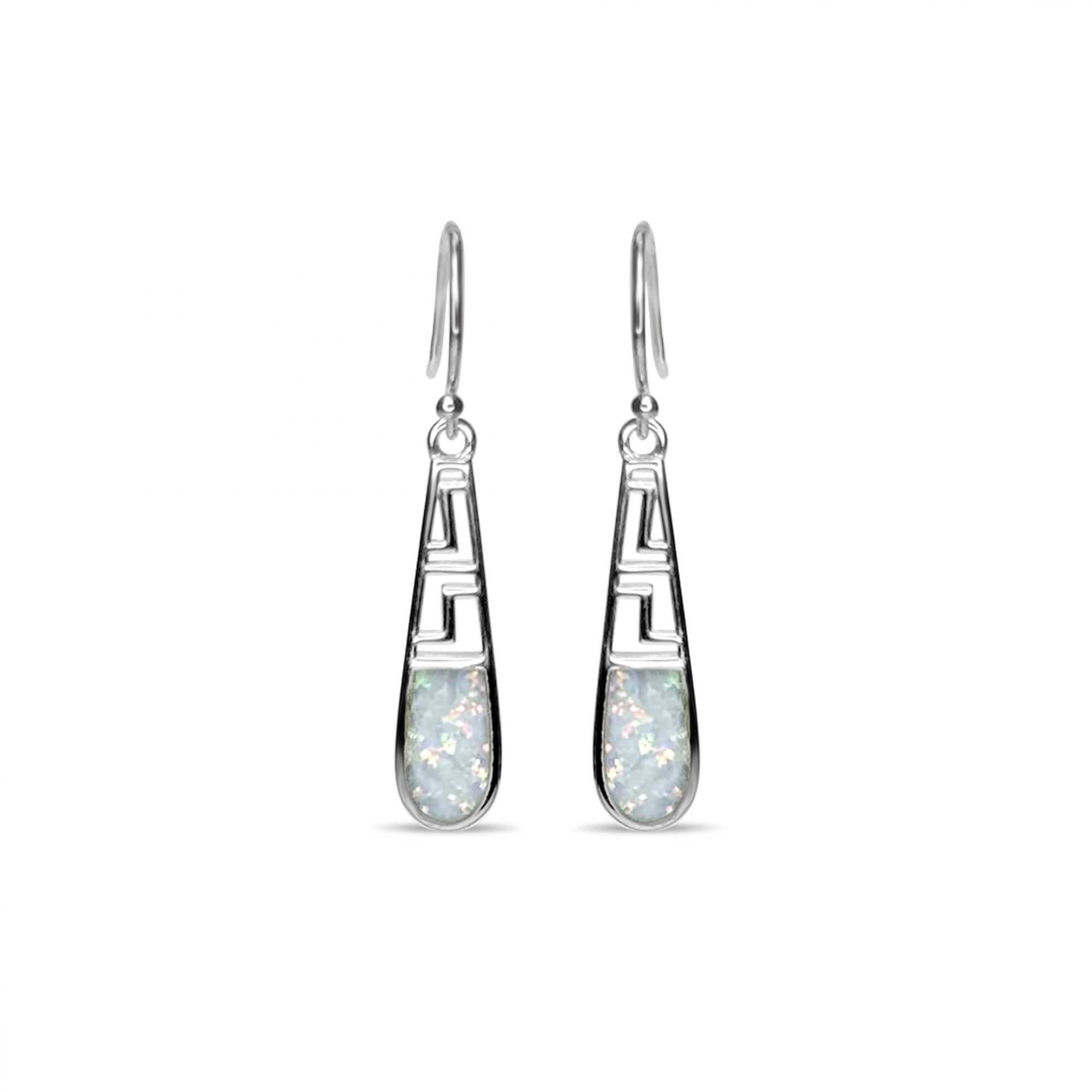 Dangle earrings with white opal and meander