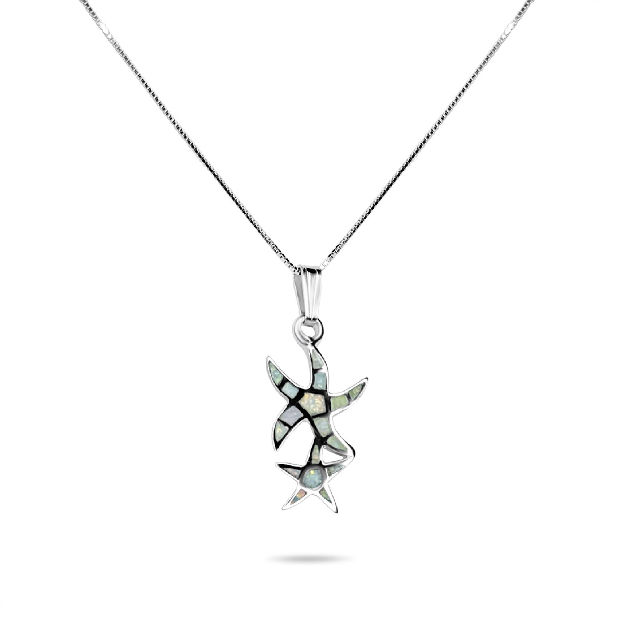 White opal double starfish pendant