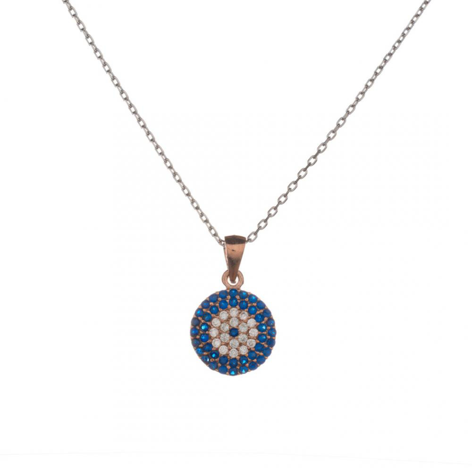 Eye pendant necklace with zircon stones in gold rose