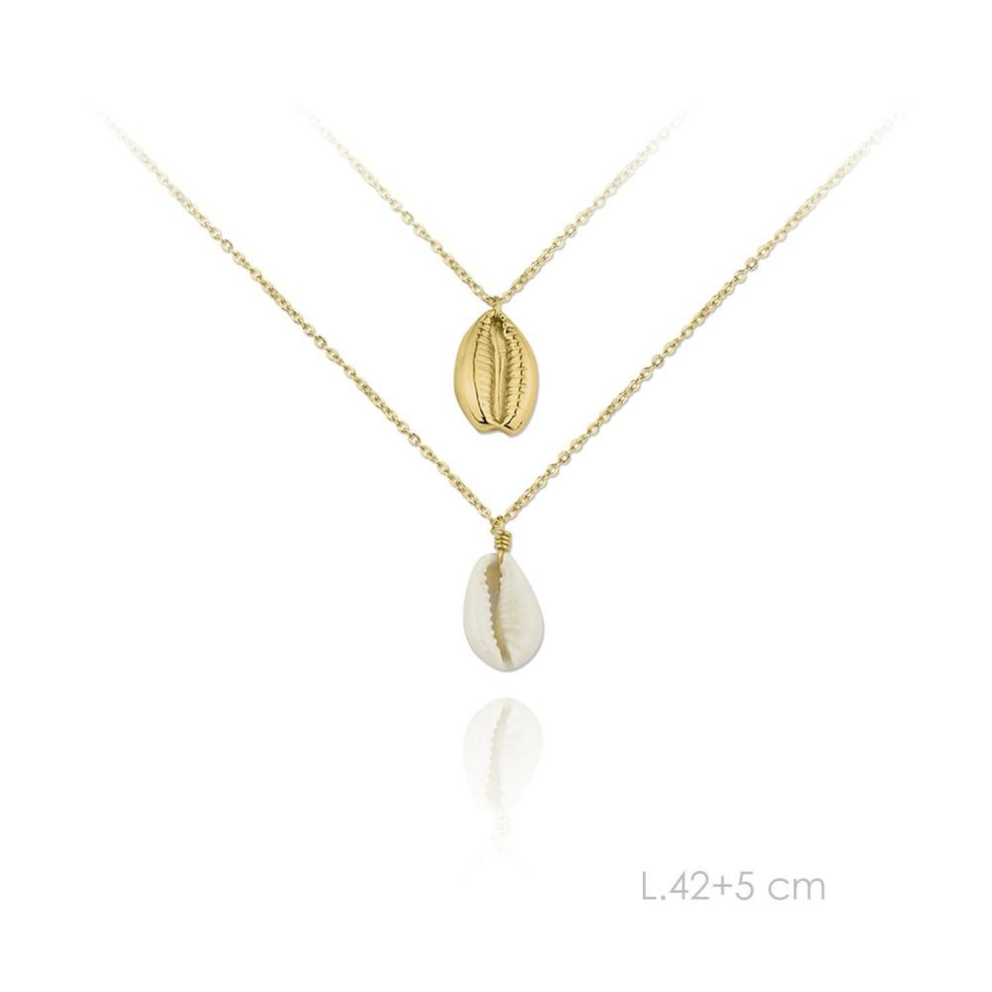 Κολιέ διπλό επίχρυσο με κοχύλια