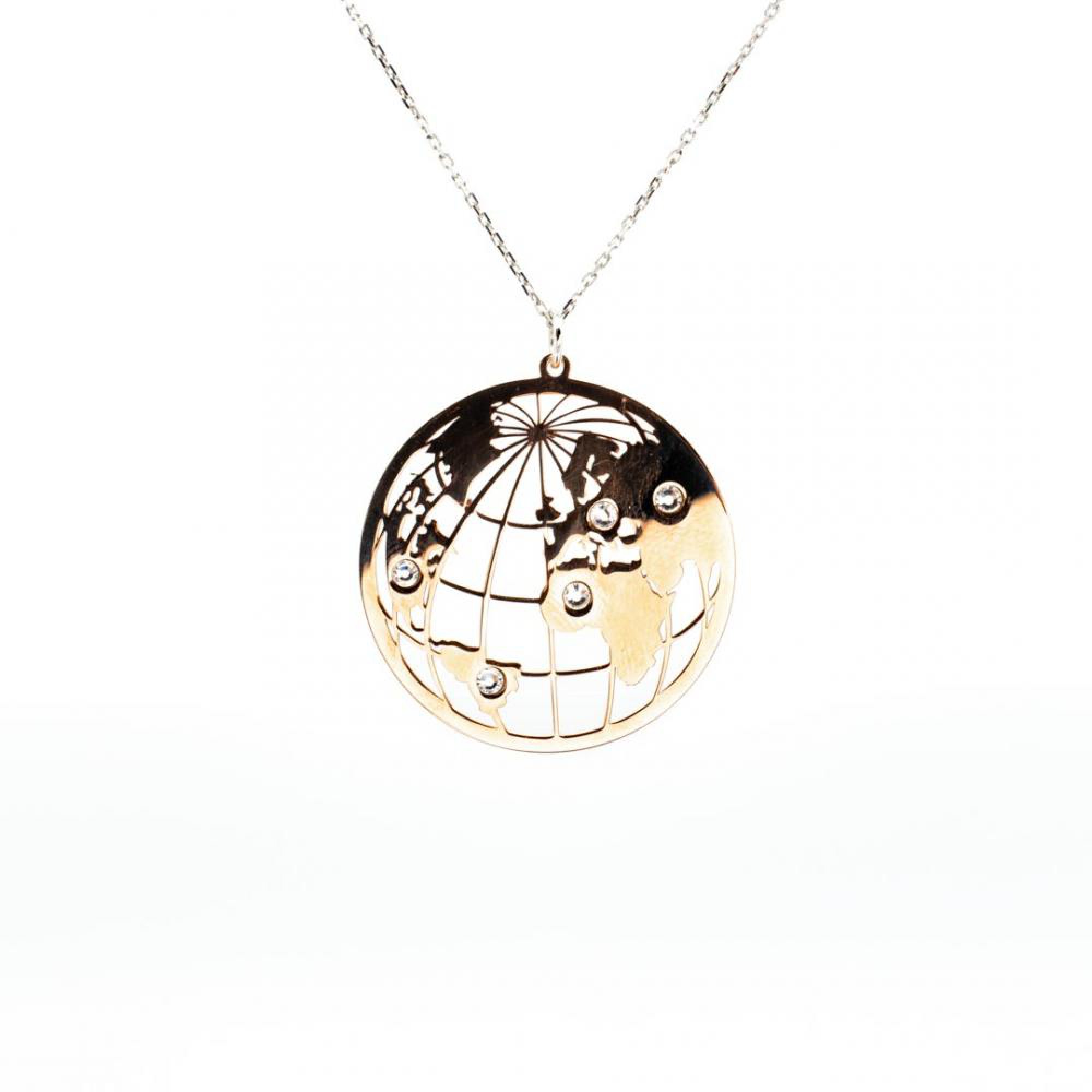 Silver globe necklace with zircon stones in rose gold
