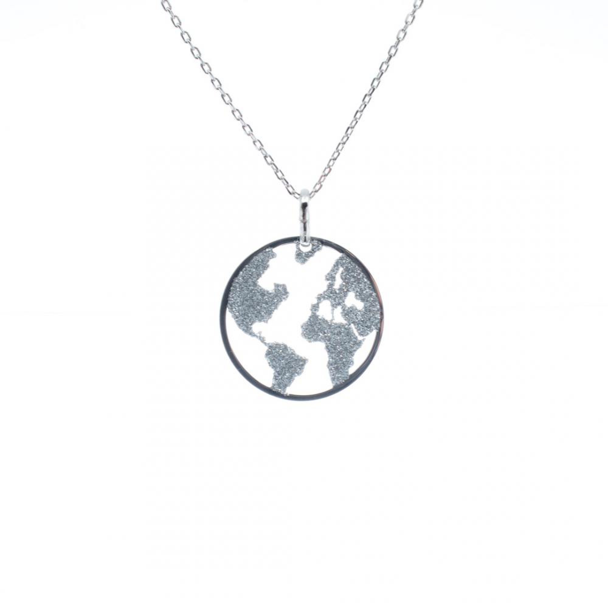 Silver globe necklace with glitter 