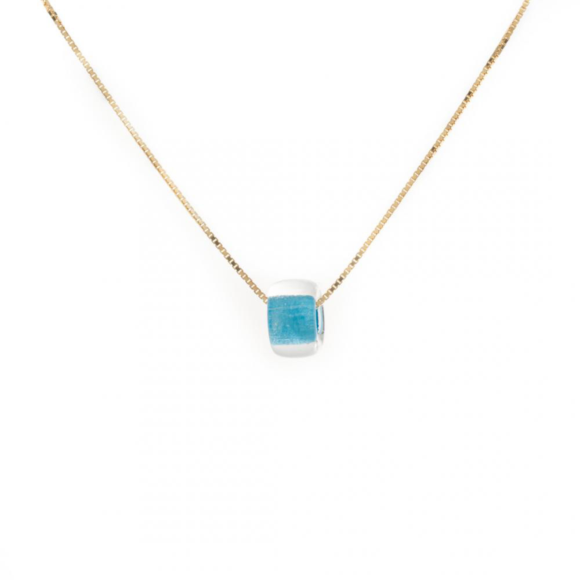 Κολιέ επίχρυσο με χάντρα δίχρωμη τιρκουάζ