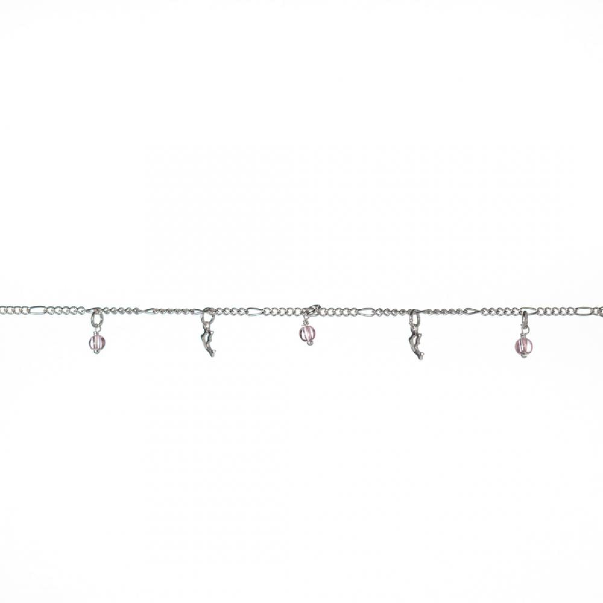 Βραχιόλι με κρεμαστά δελφίνια και ροζ χάντρες