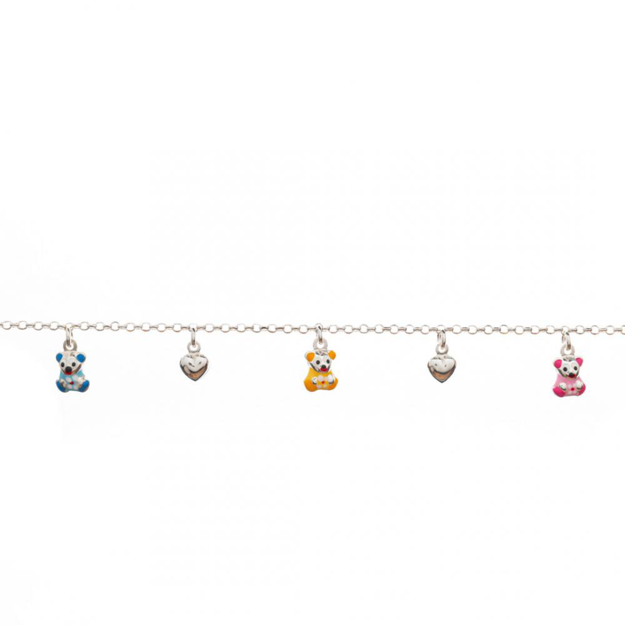 Βραχιόλι με κρεμαστά αρκουδάκια με σμάλτο και ασημένιες καρδιές