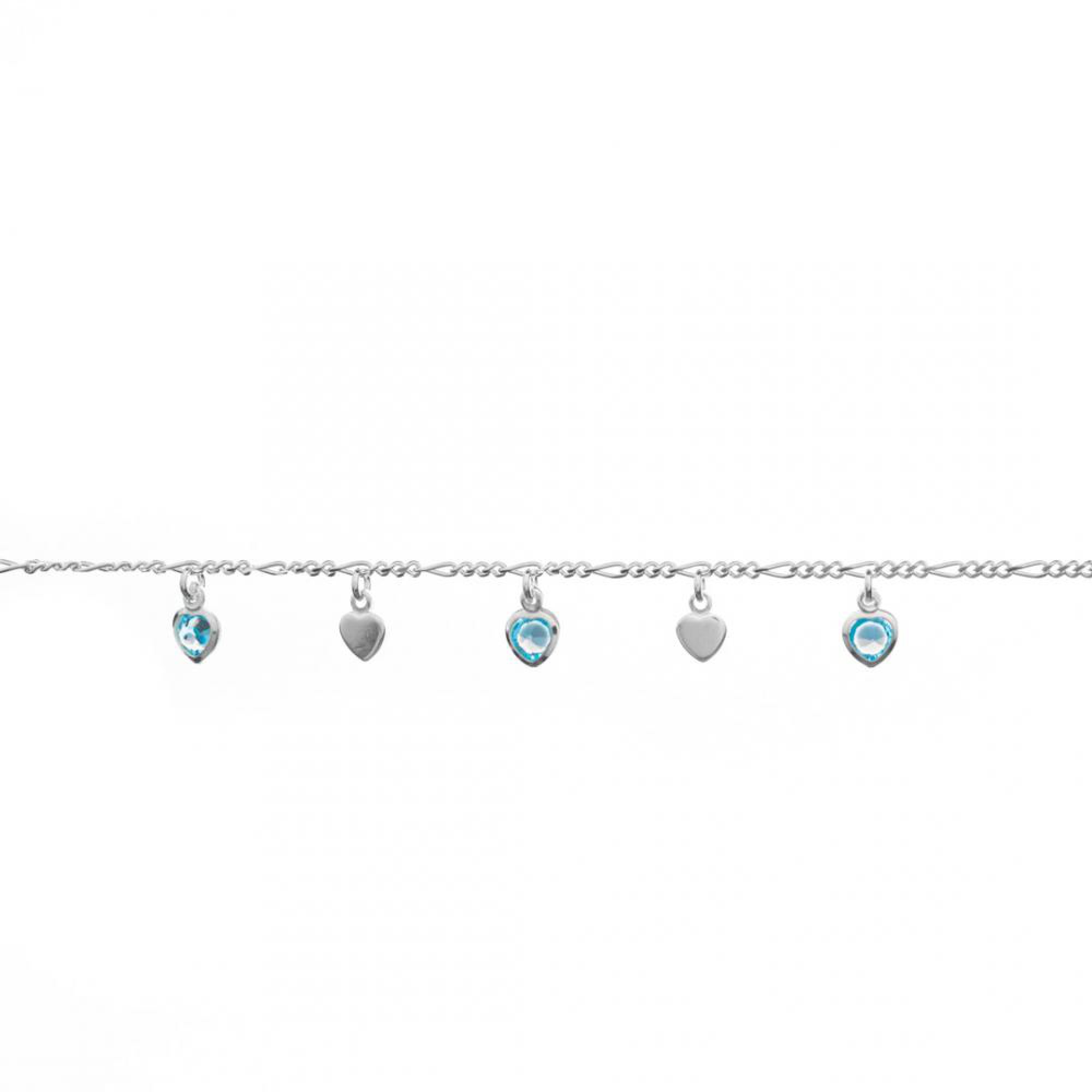 Βραχιόλι με κρεμαστά καρδιές με πέτρες άκουα μαρίν και ασήμι