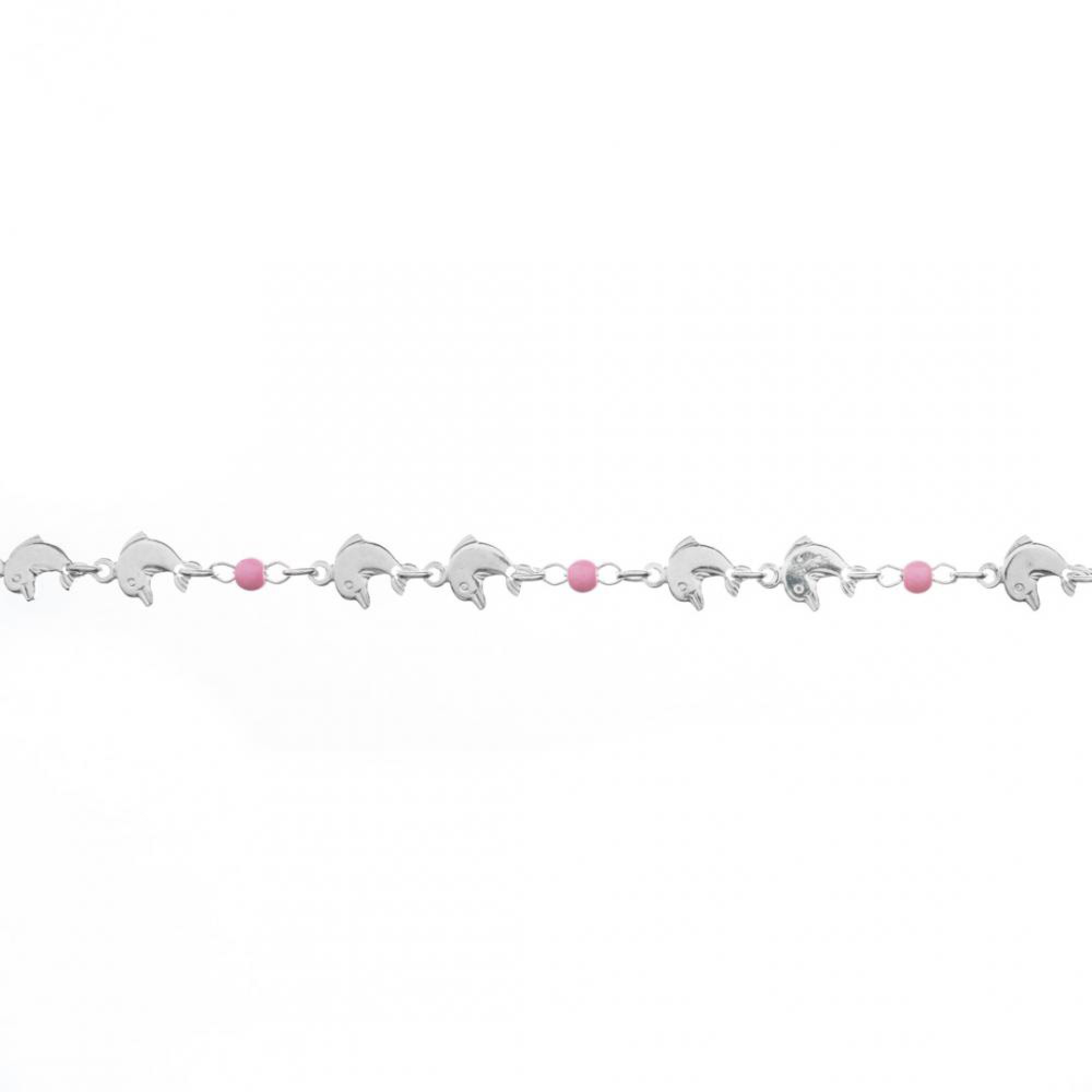 Dolphin bracelet with enamel pink beads